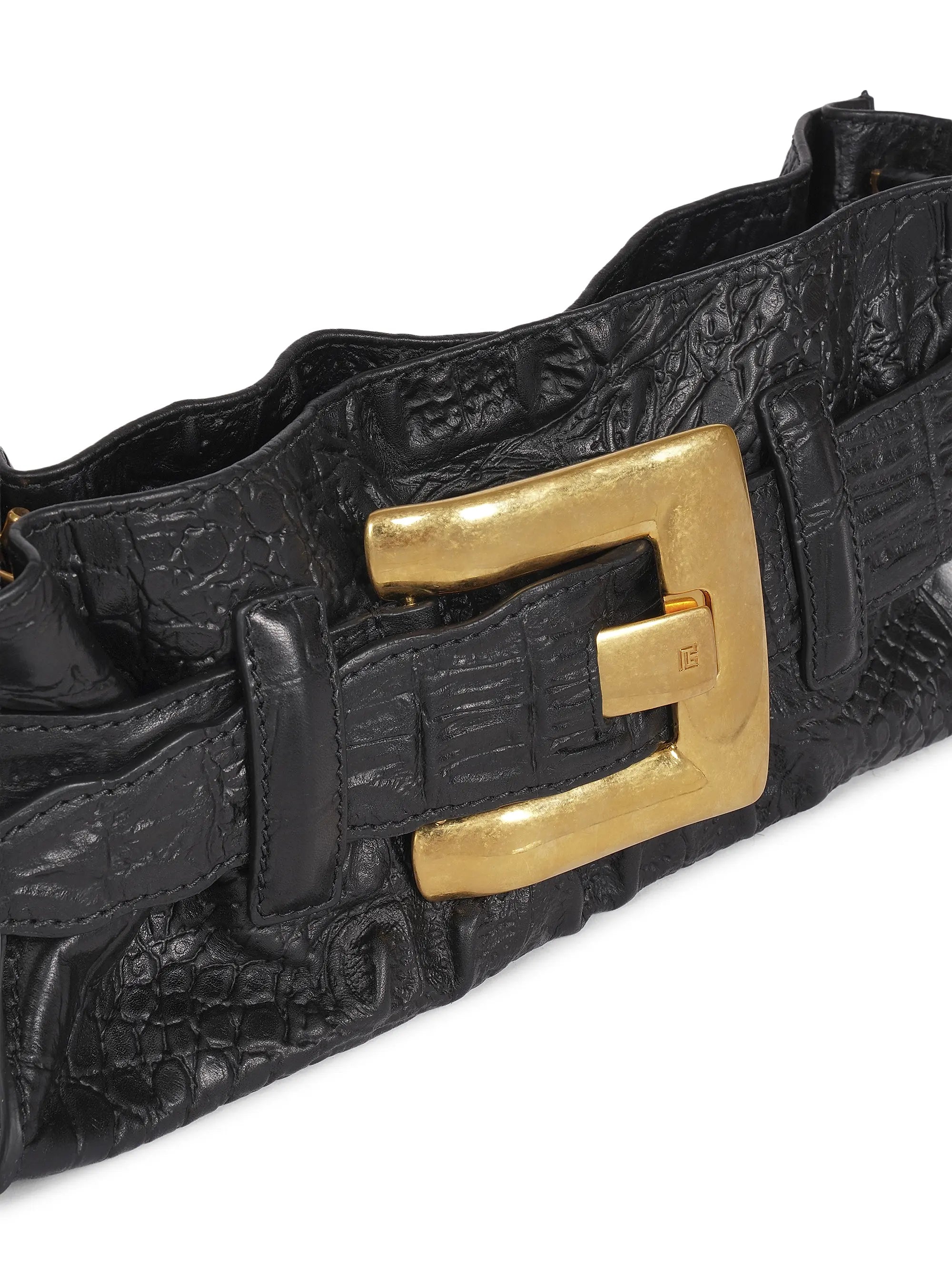 Balmain Mini Anthem Croc-Embossed Leather Shoulder Bag