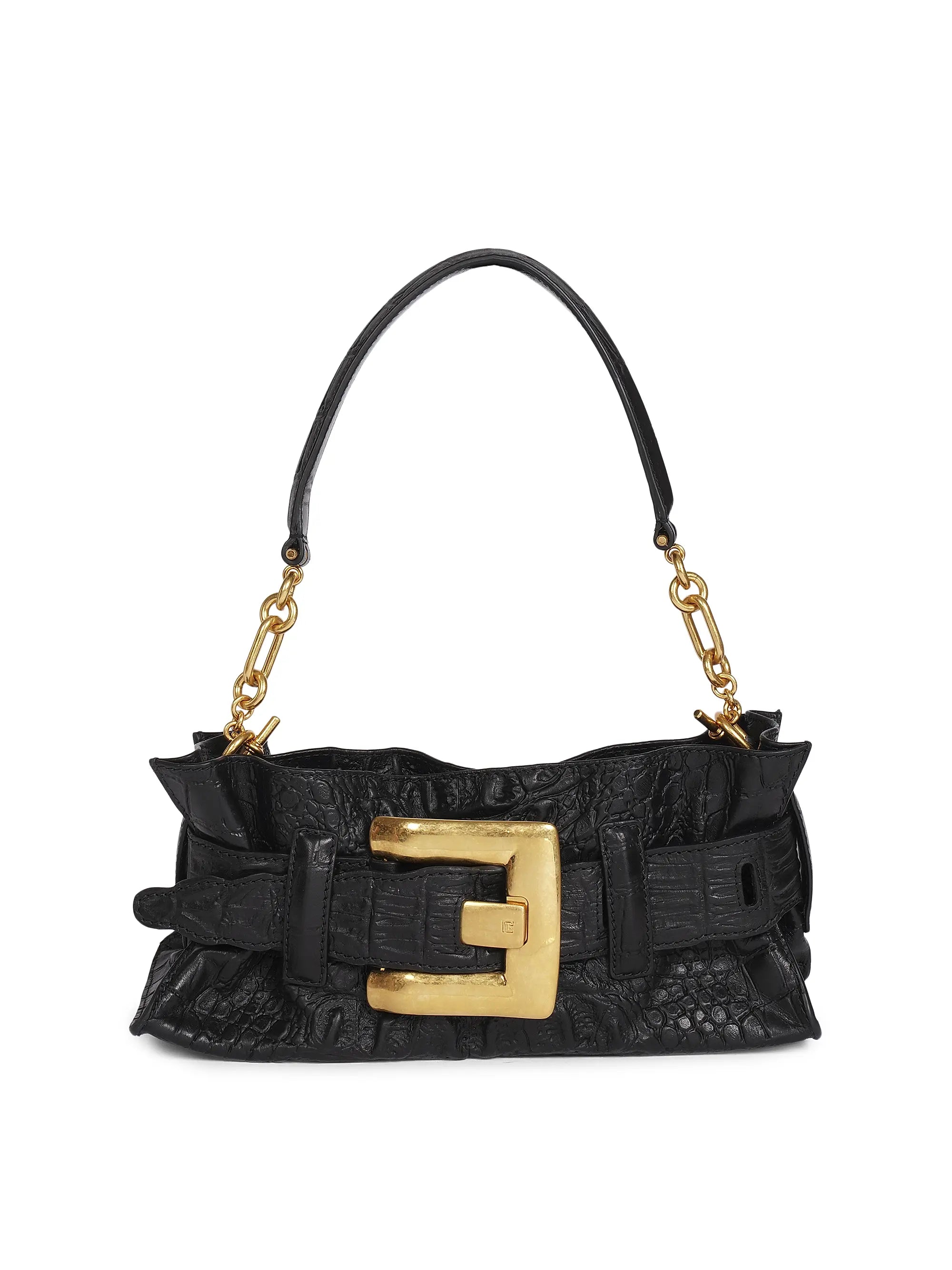 Balmain Mini Anthem Croc-Embossed Leather Shoulder Bag
