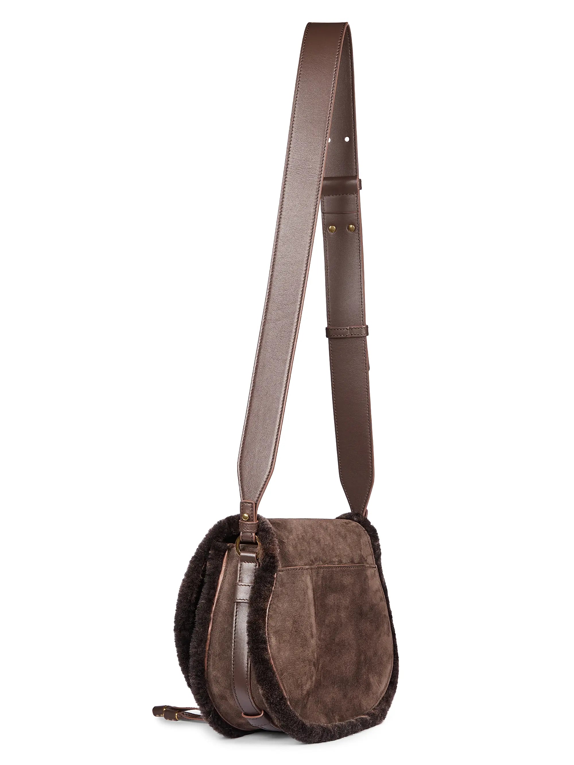 Chloé Marcie Shearling-Trim Suede Crossbody Bag