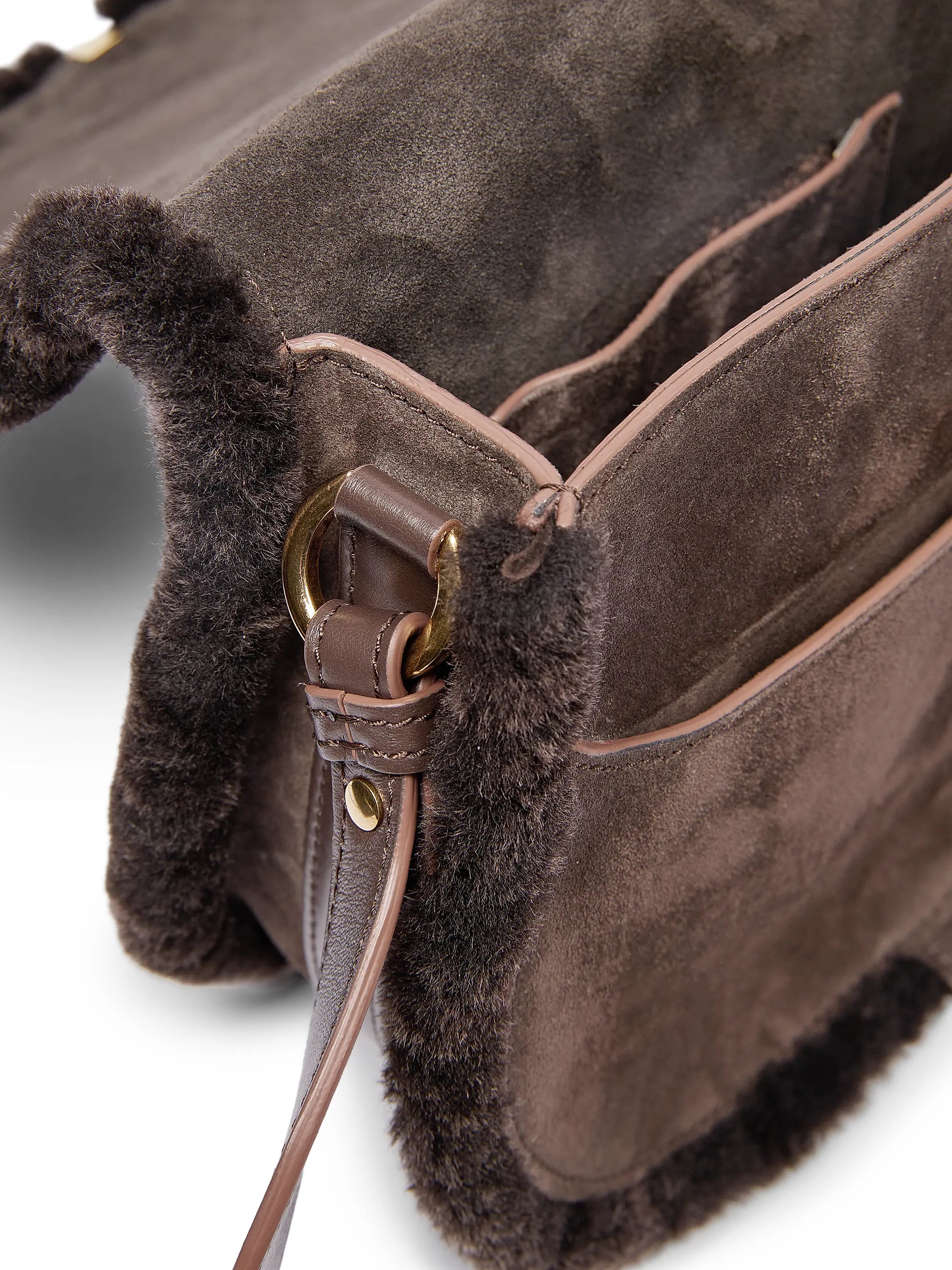 Chloé Marcie Shearling-Trim Suede Crossbody Bag
