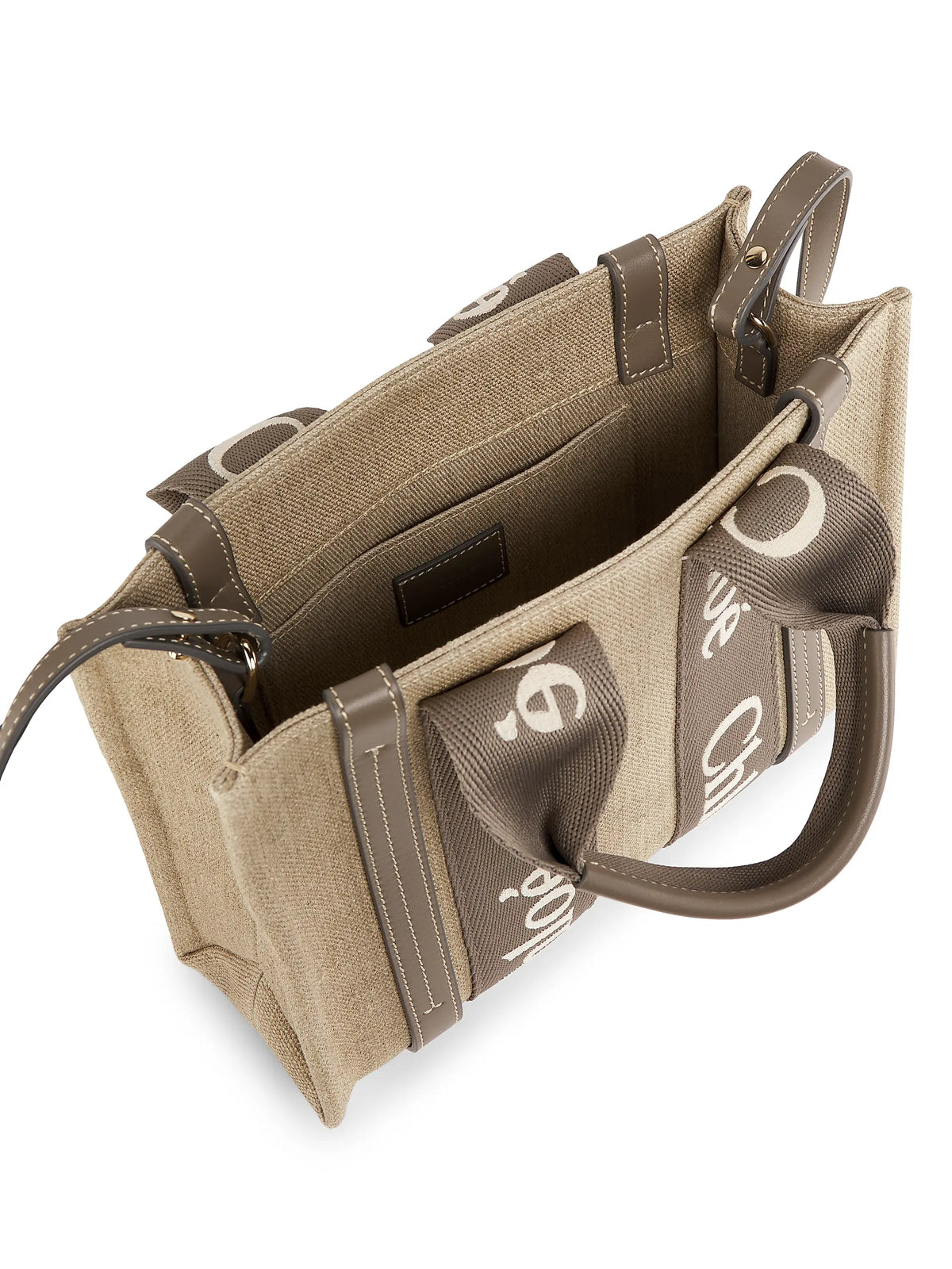 Chloé Woody Logo-Strap Linen Tote Bag
