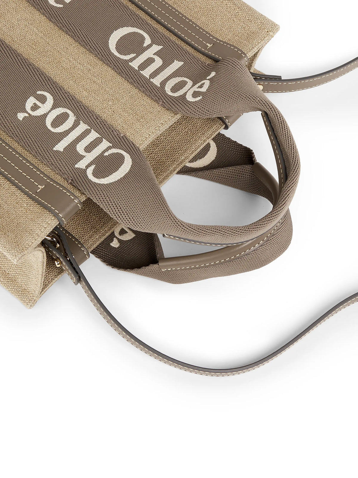 Chloé Woody Logo-Strap Linen Tote Bag