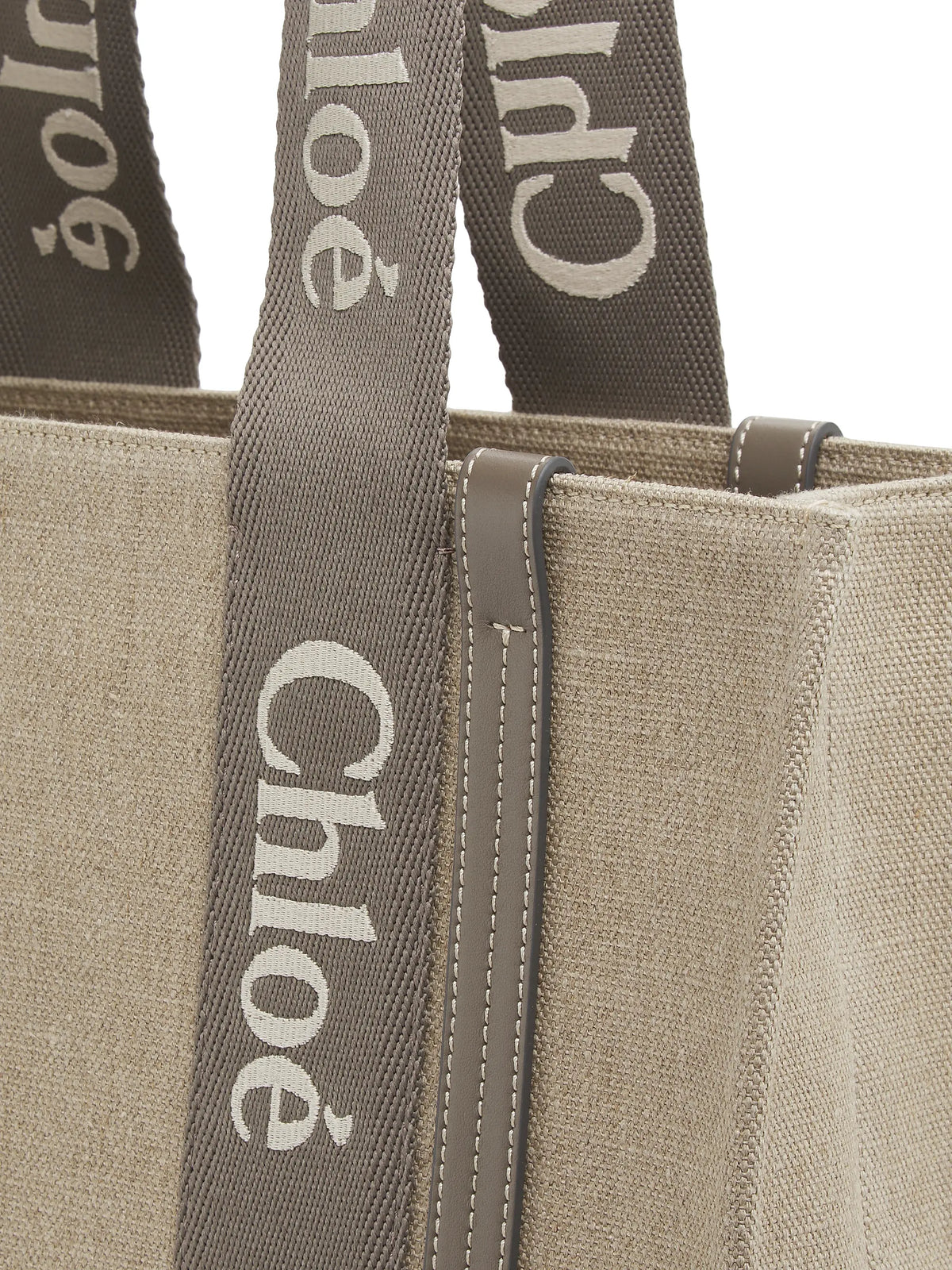 Chloé Woody Logo-Strap Linen Tote Bag