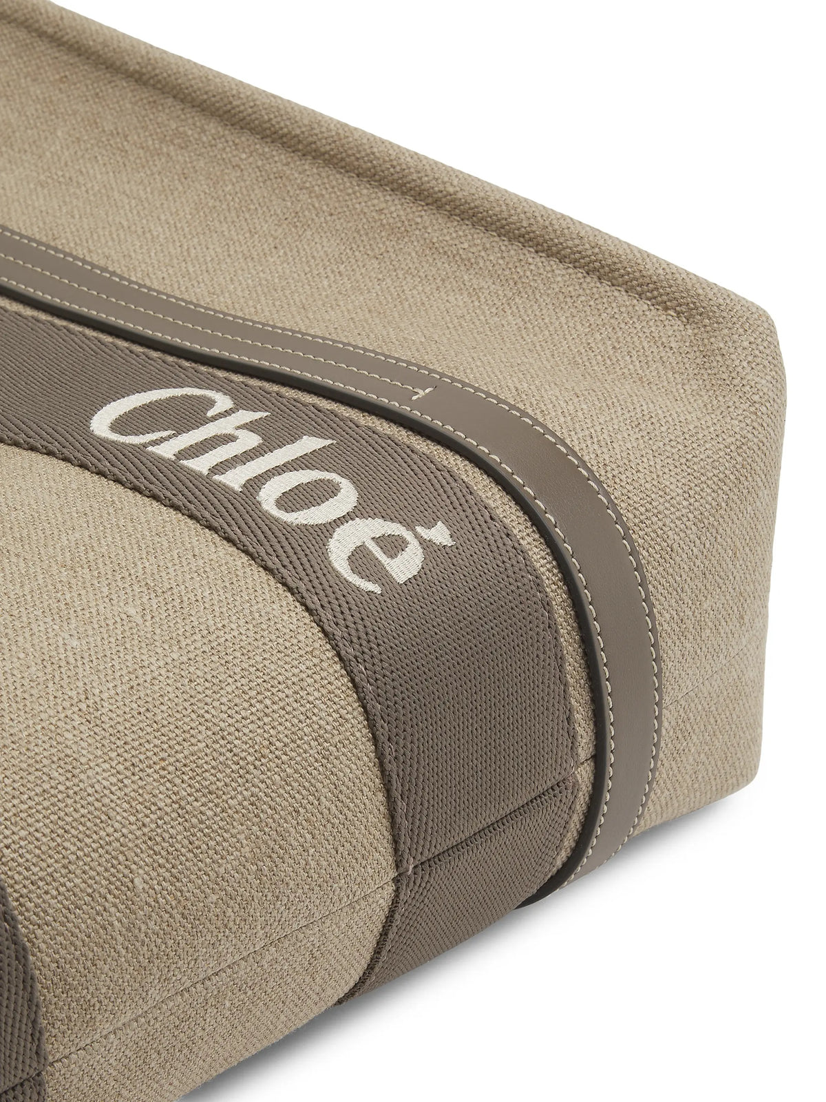 Chloé Woody Logo-Strap Linen Tote Bag