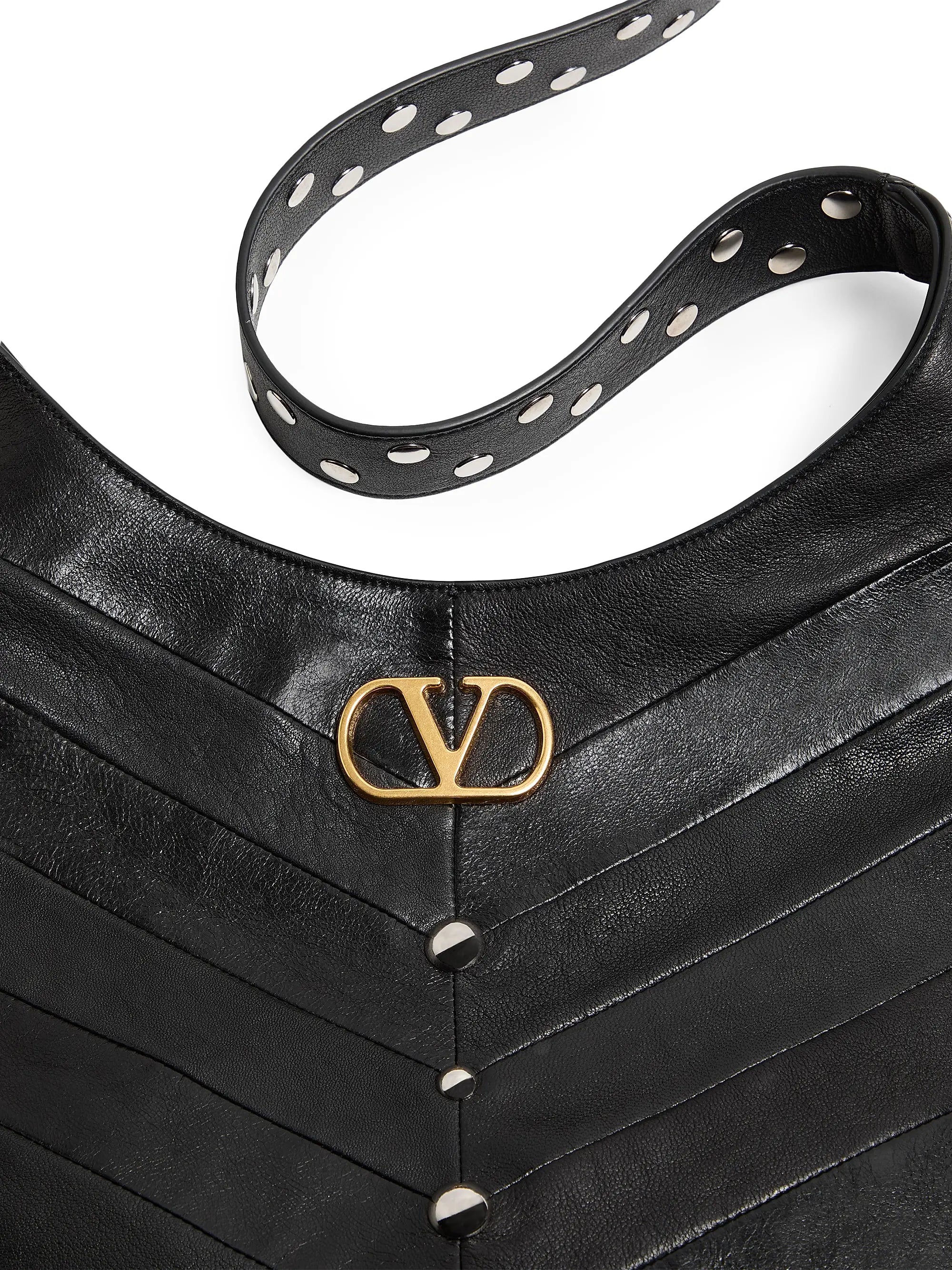 Valentino Garavani Hoboho Hobo Bag in Chevron Pattern Nappa Leather with Studs