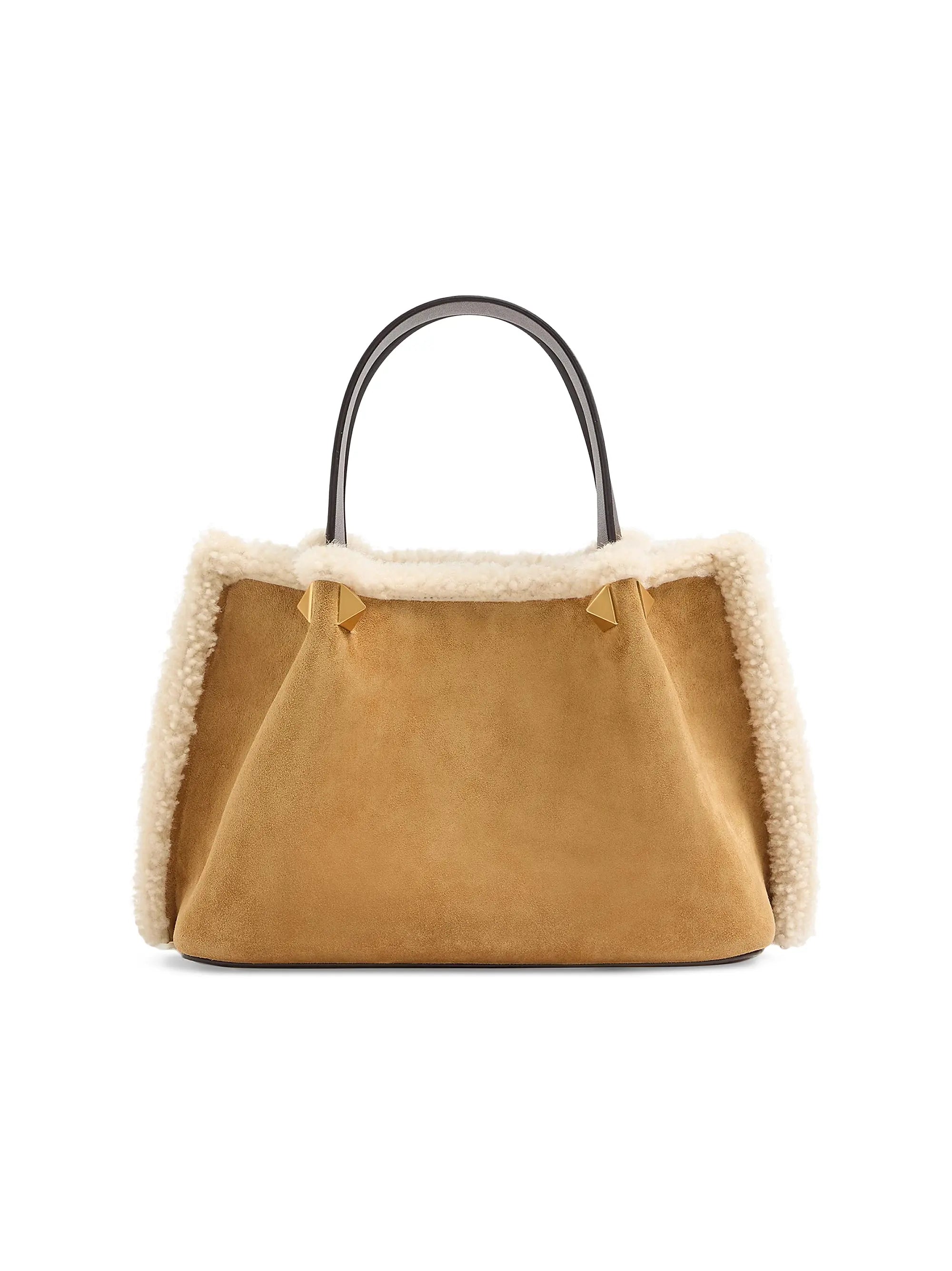 Valentino Garavani Small Top Handle Bag in Embroidered Suede with Sheepskin Lining