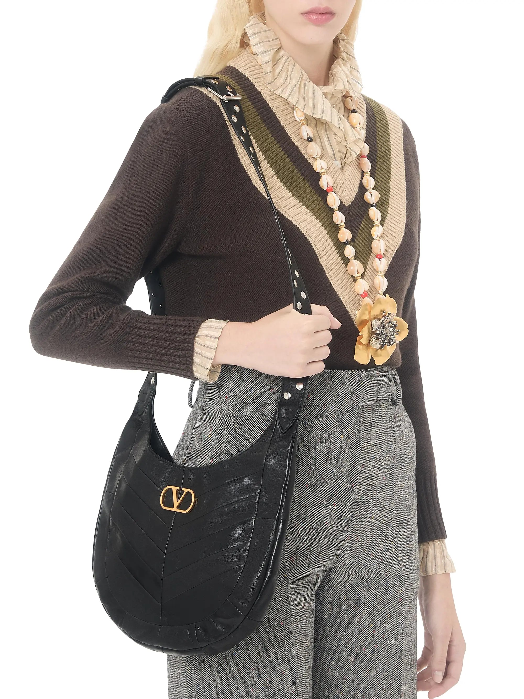 Valentino Garavani Hoboho Small Hobo Bag in Chevron-Patterned Nappa Leather
