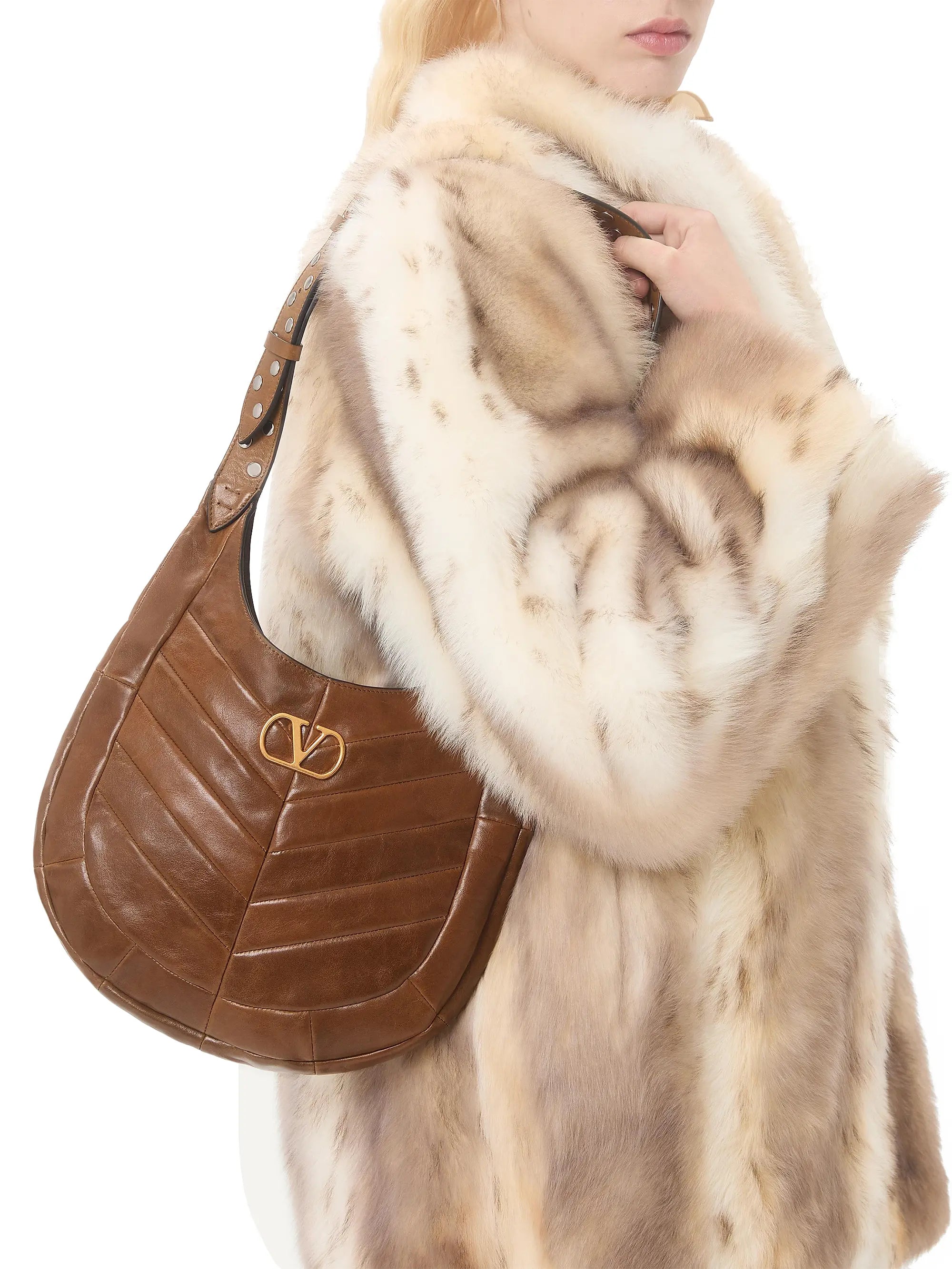 Valentino Garavani Hoboho Small Hobo Bag in Chevron-Patterned Nappa Leather