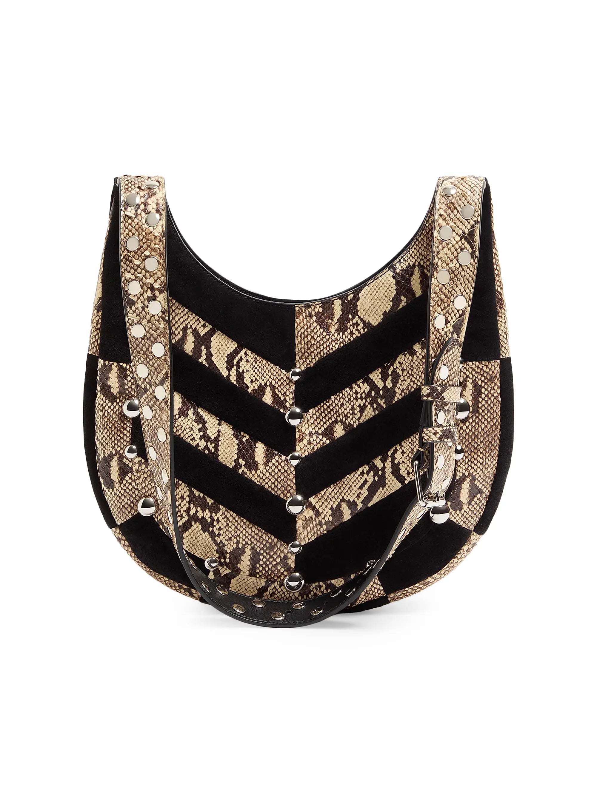 Valentino Garavani Hoboho Small Hobo Bag in Python and Chevron-Patterned Suede