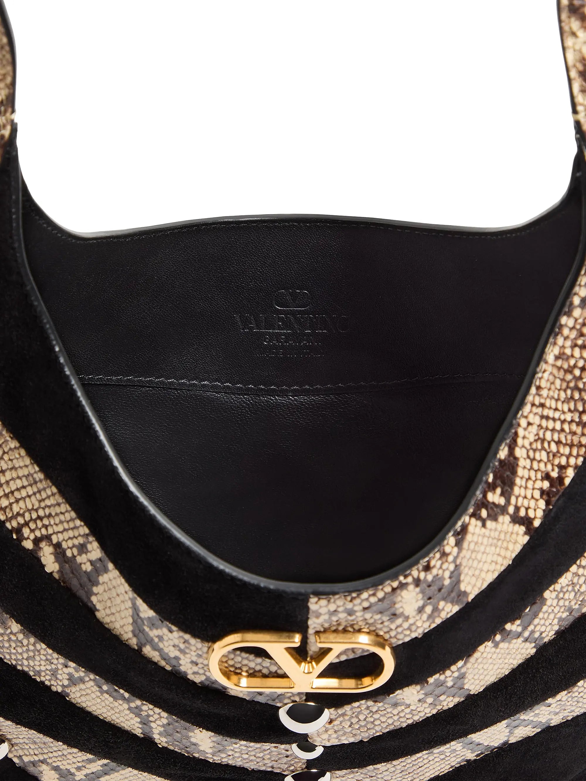 Valentino Garavani Hoboho Small Hobo Bag in Python and Chevron-Patterned Suede