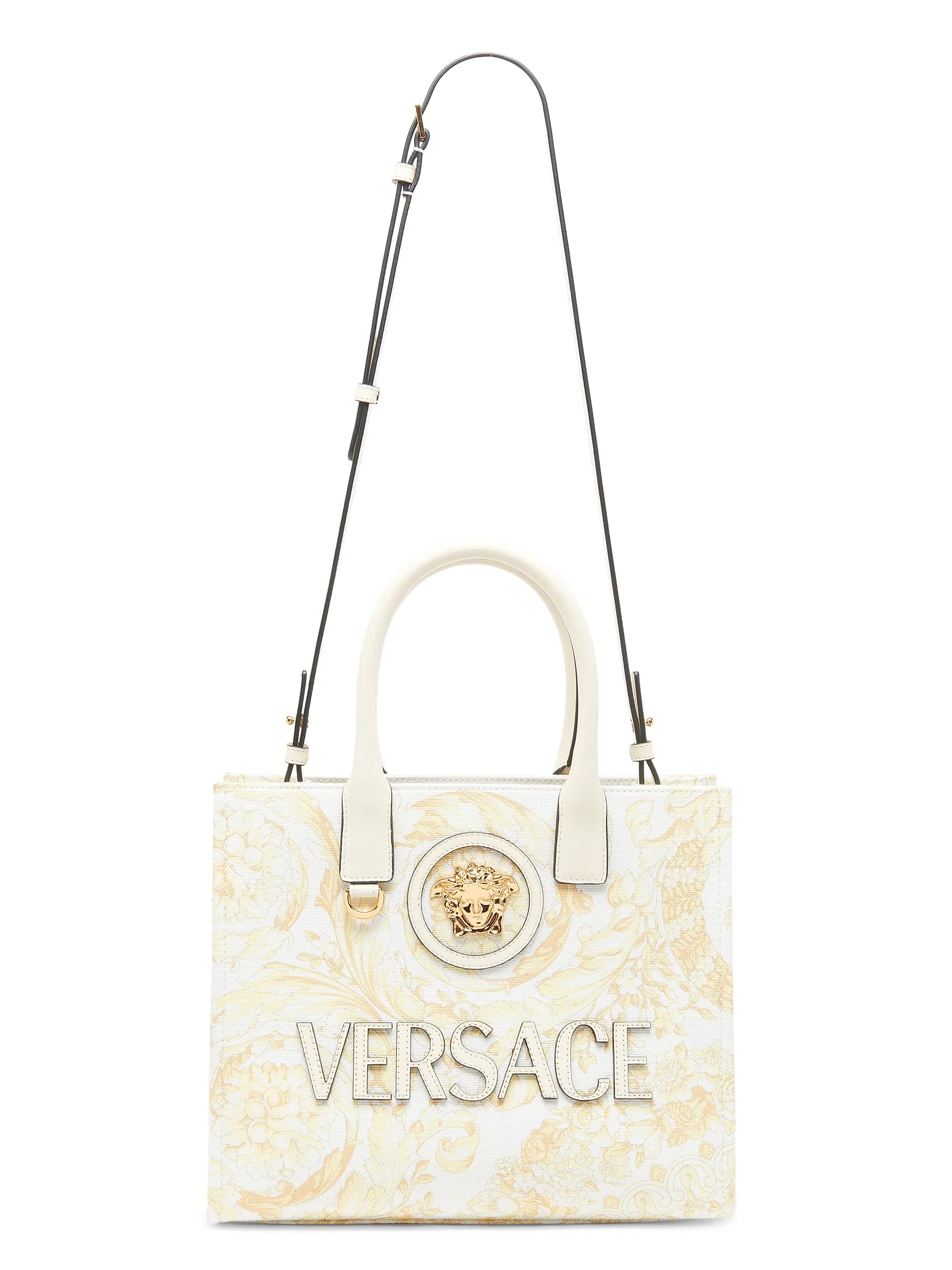 Versace Small Barocco-Print Logo Cotton Tote Bag