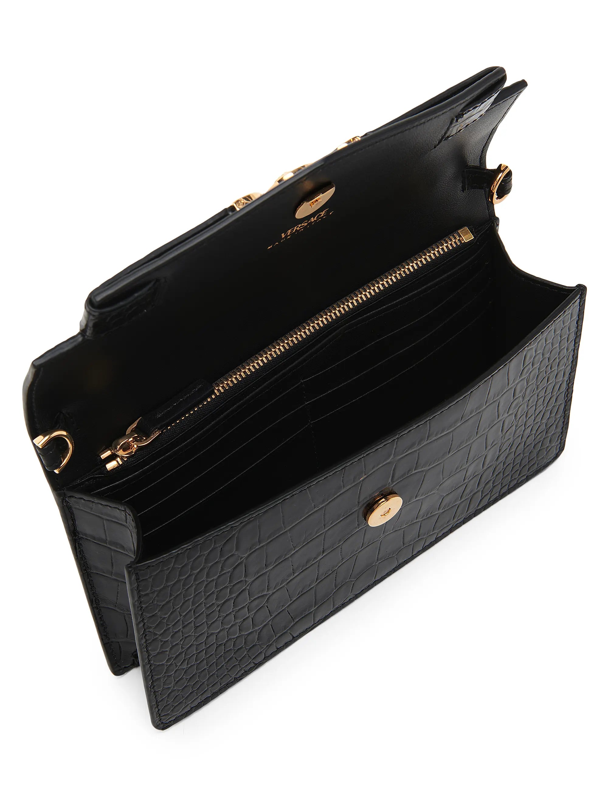 Versace Croc-Embossed Leather Wallet-On-Chain Shoulder Bag