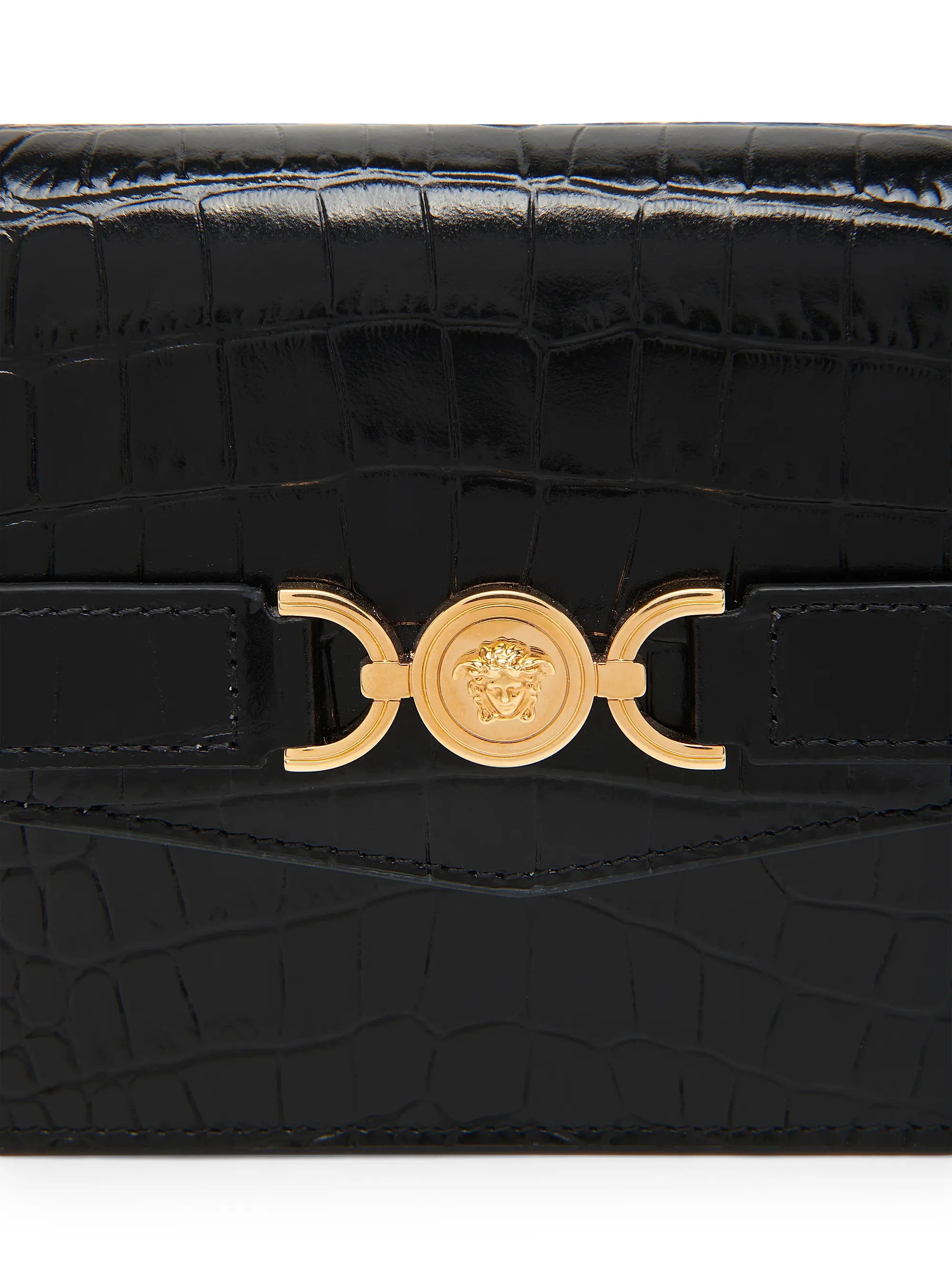 Versace Croc-Embossed Leather Wallet-On-Chain Shoulder Bag