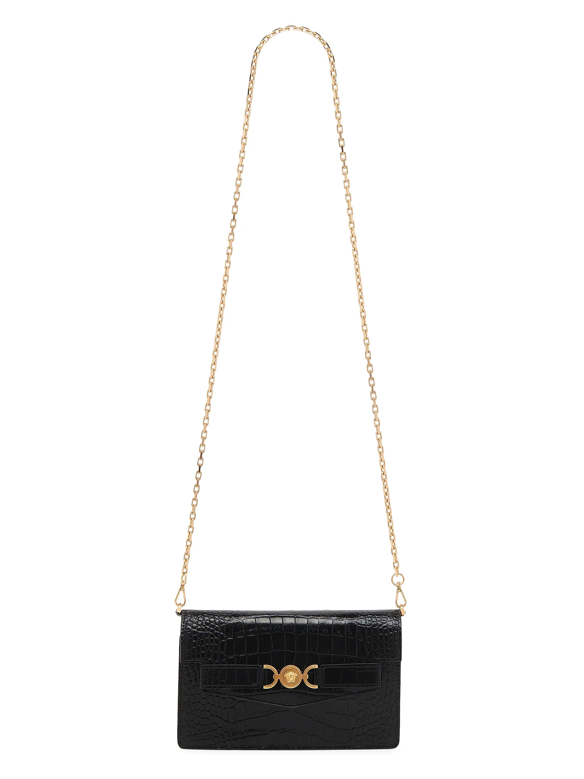 Versace Croc-Embossed Leather Wallet-On-Chain Shoulder Bag