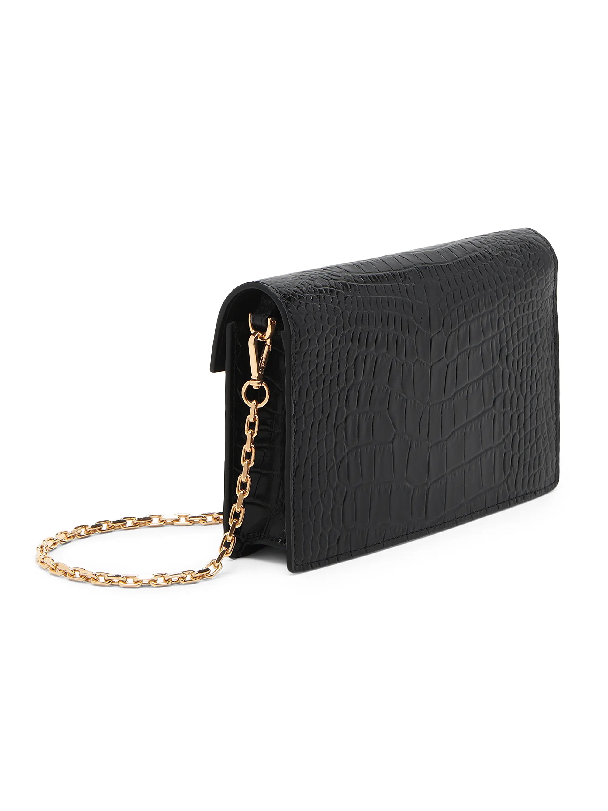 Versace Croc-Embossed Leather Wallet-On-Chain Shoulder Bag
