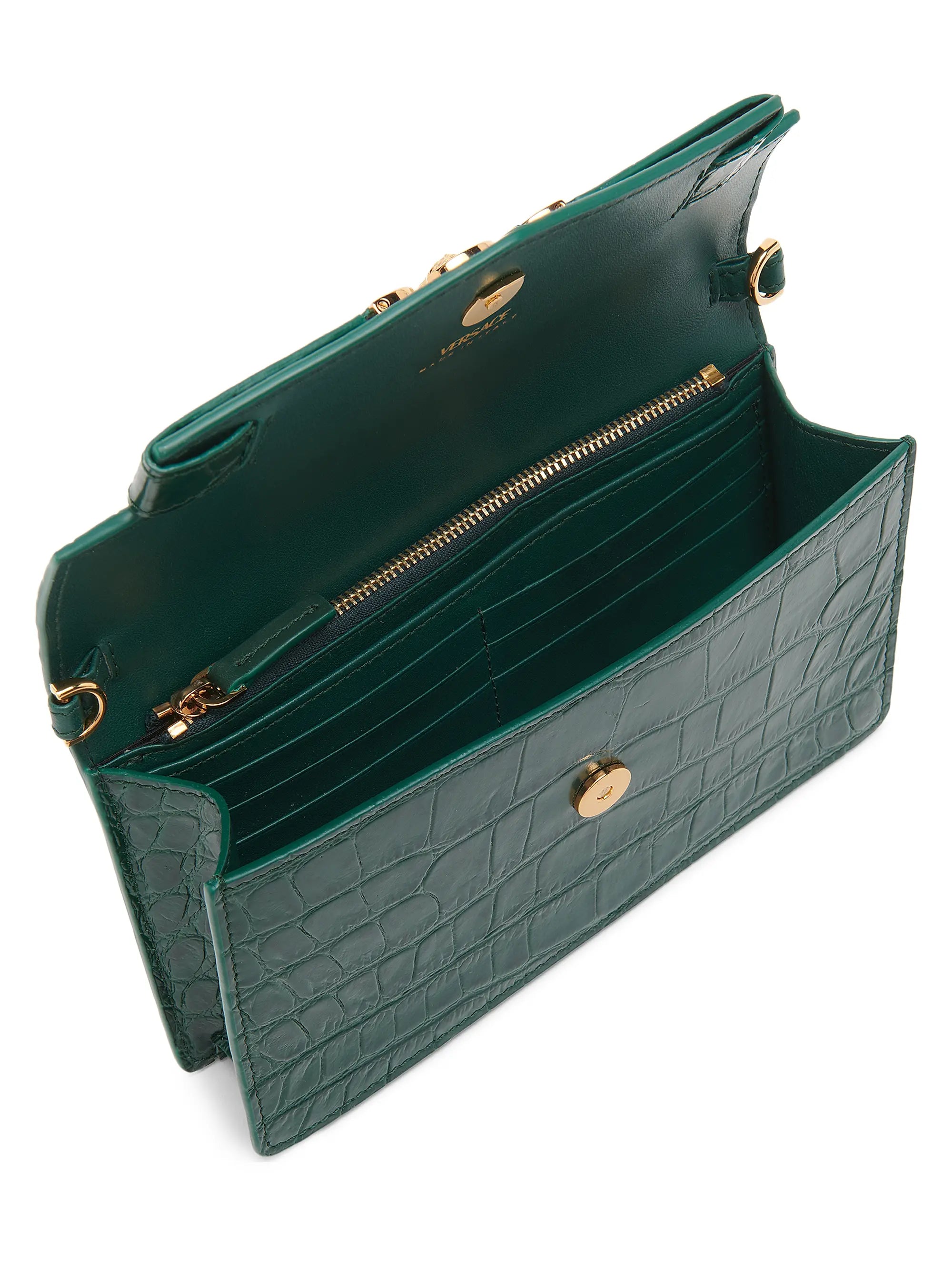 Versace Croc-Embossed Leather Wallet-On-Chain Shoulder Bag