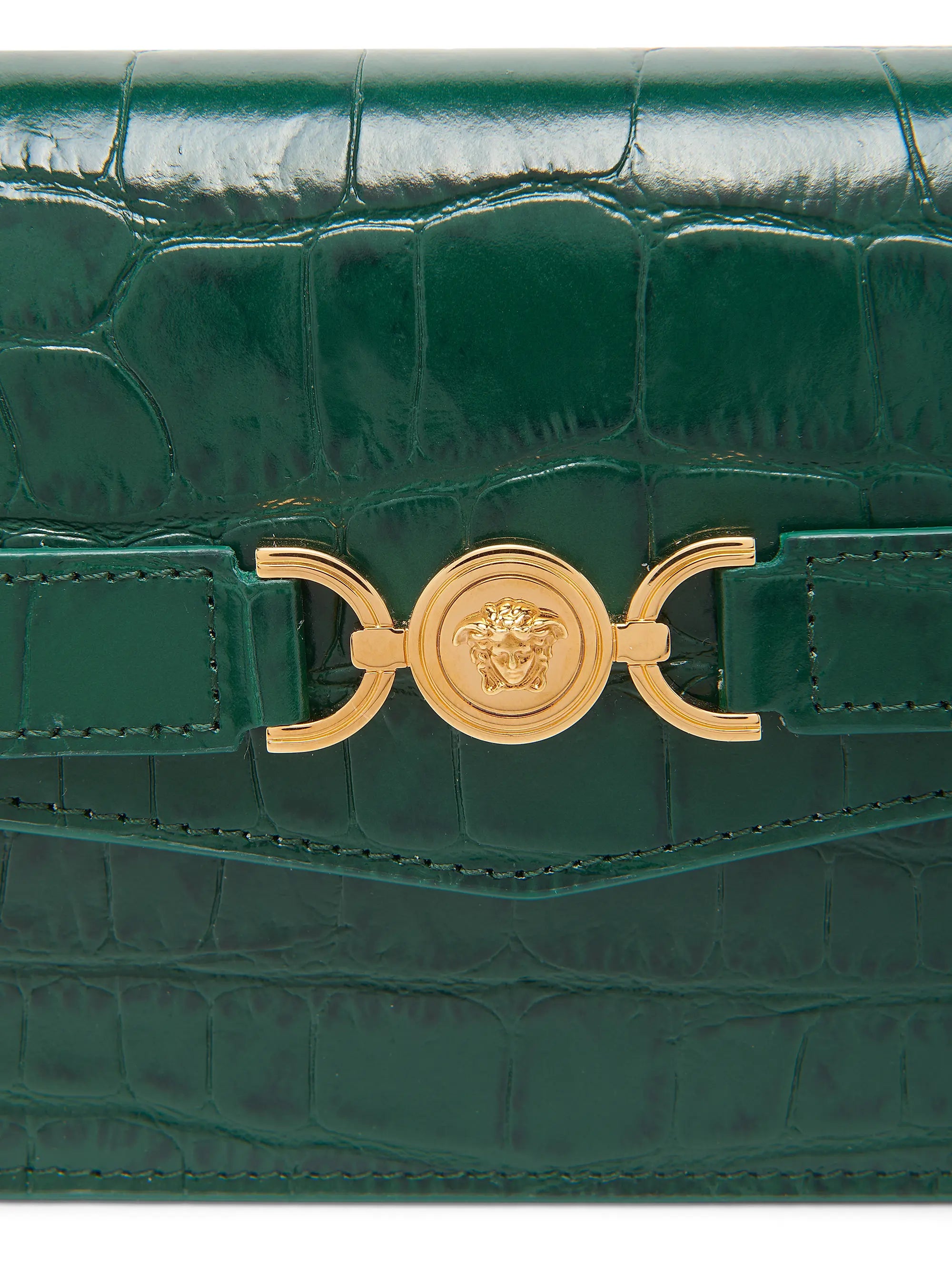 Versace Croc-Embossed Leather Wallet-On-Chain Shoulder Bag