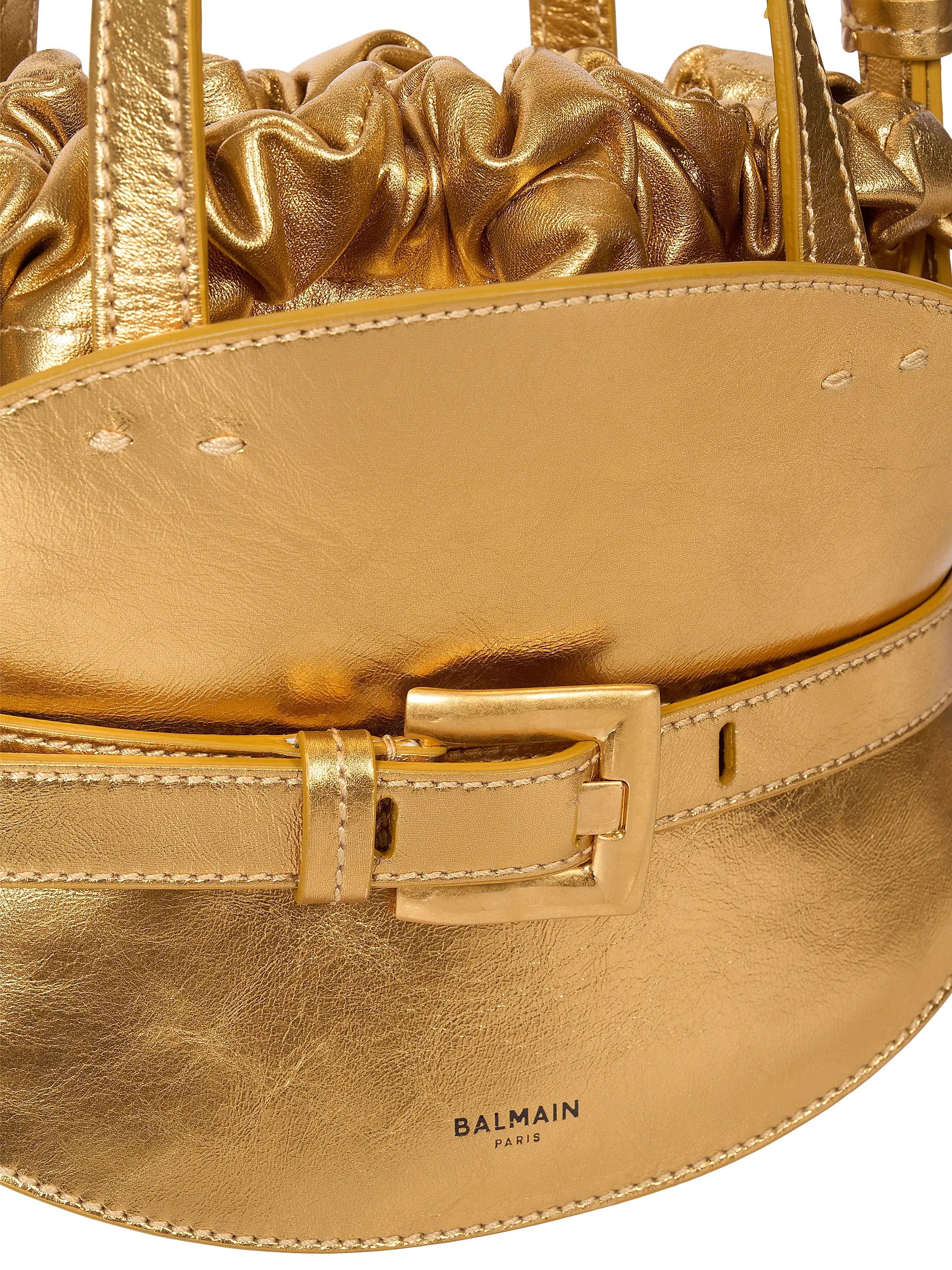 Balmain Mini Shuffle Metallic Leather Top Handle Bag