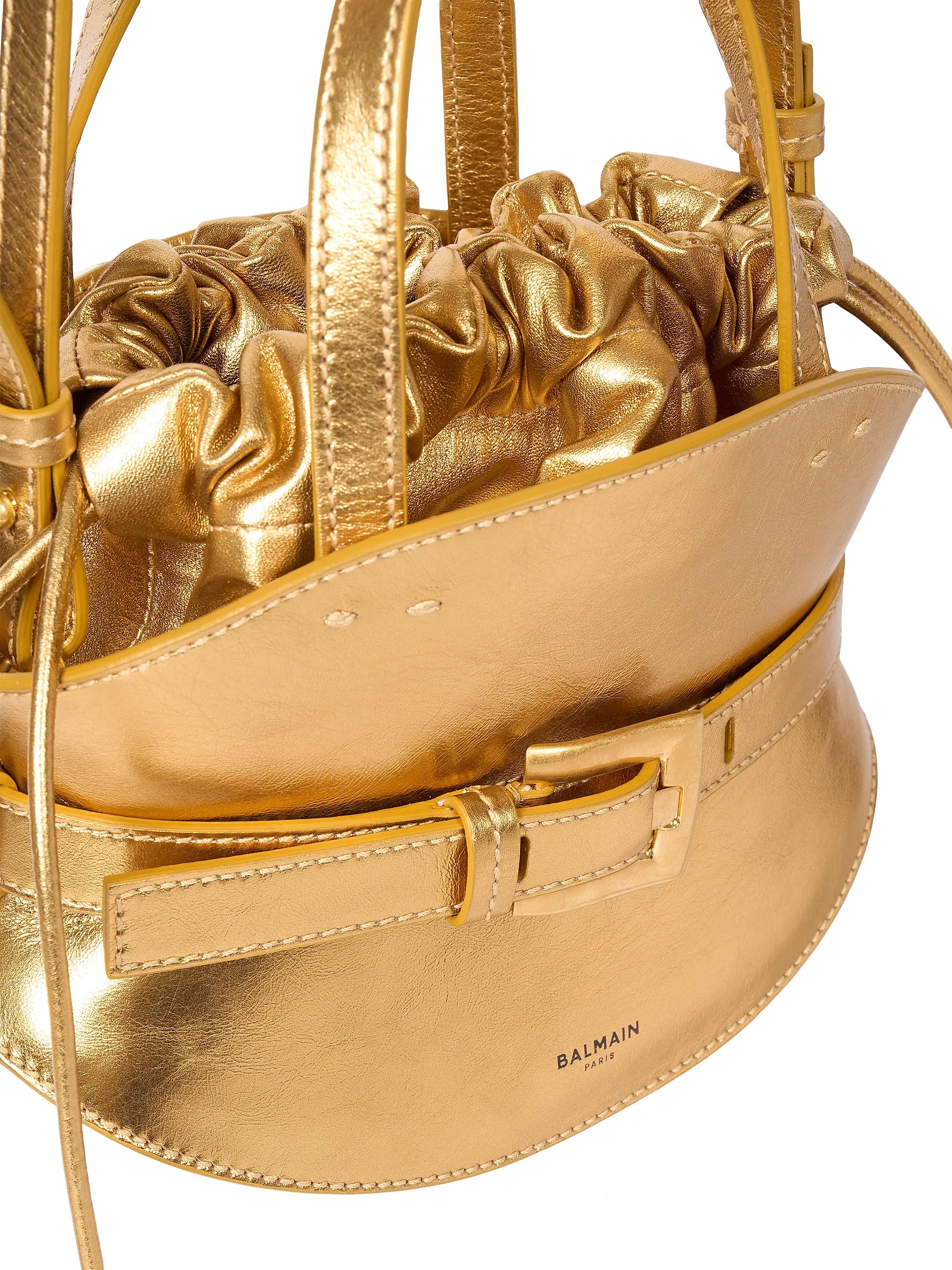 Balmain Mini Shuffle Metallic Leather Top Handle Bag