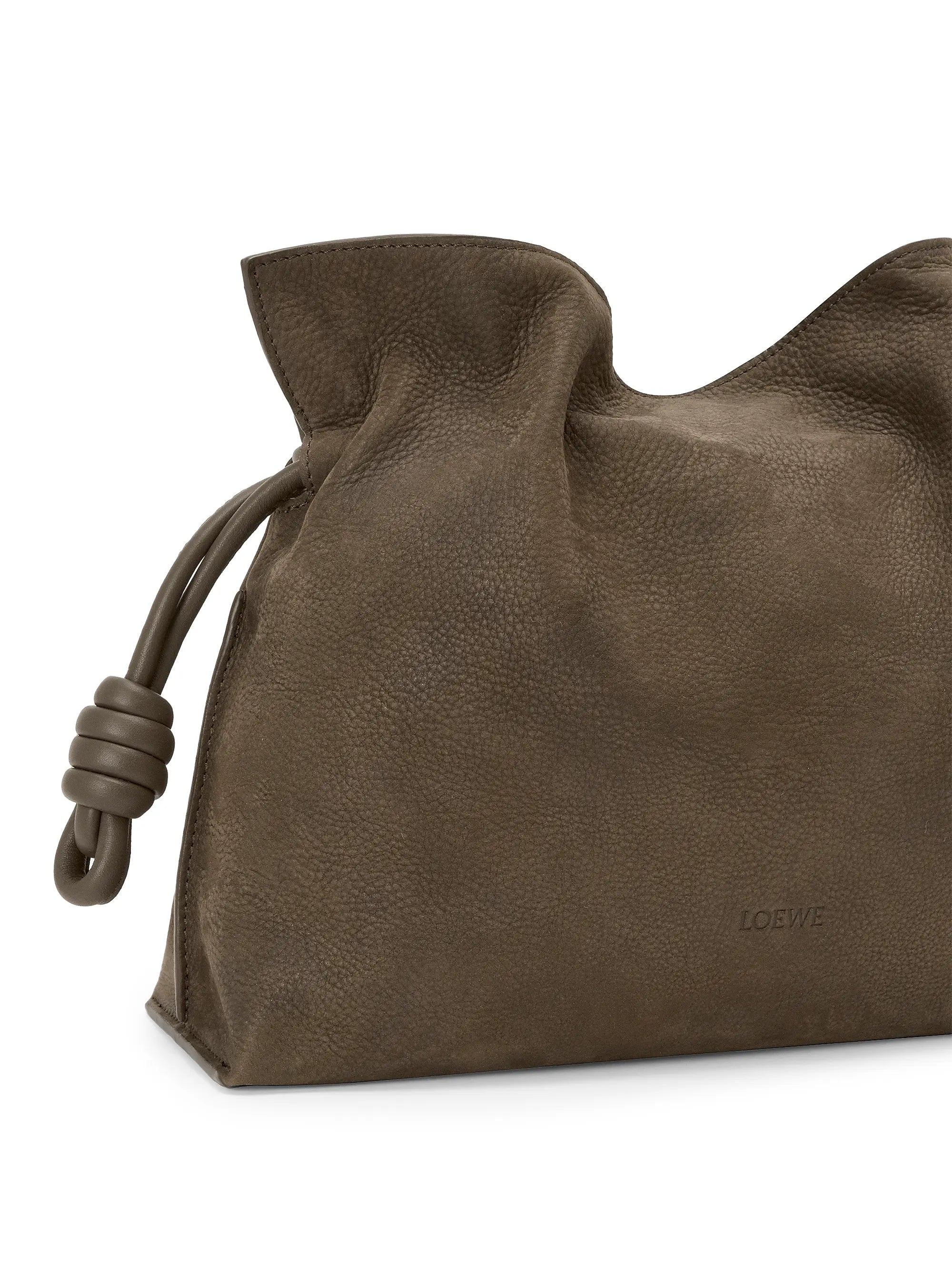 LOEWE Medium Flamenco Drawstring Grained Leather Clutch