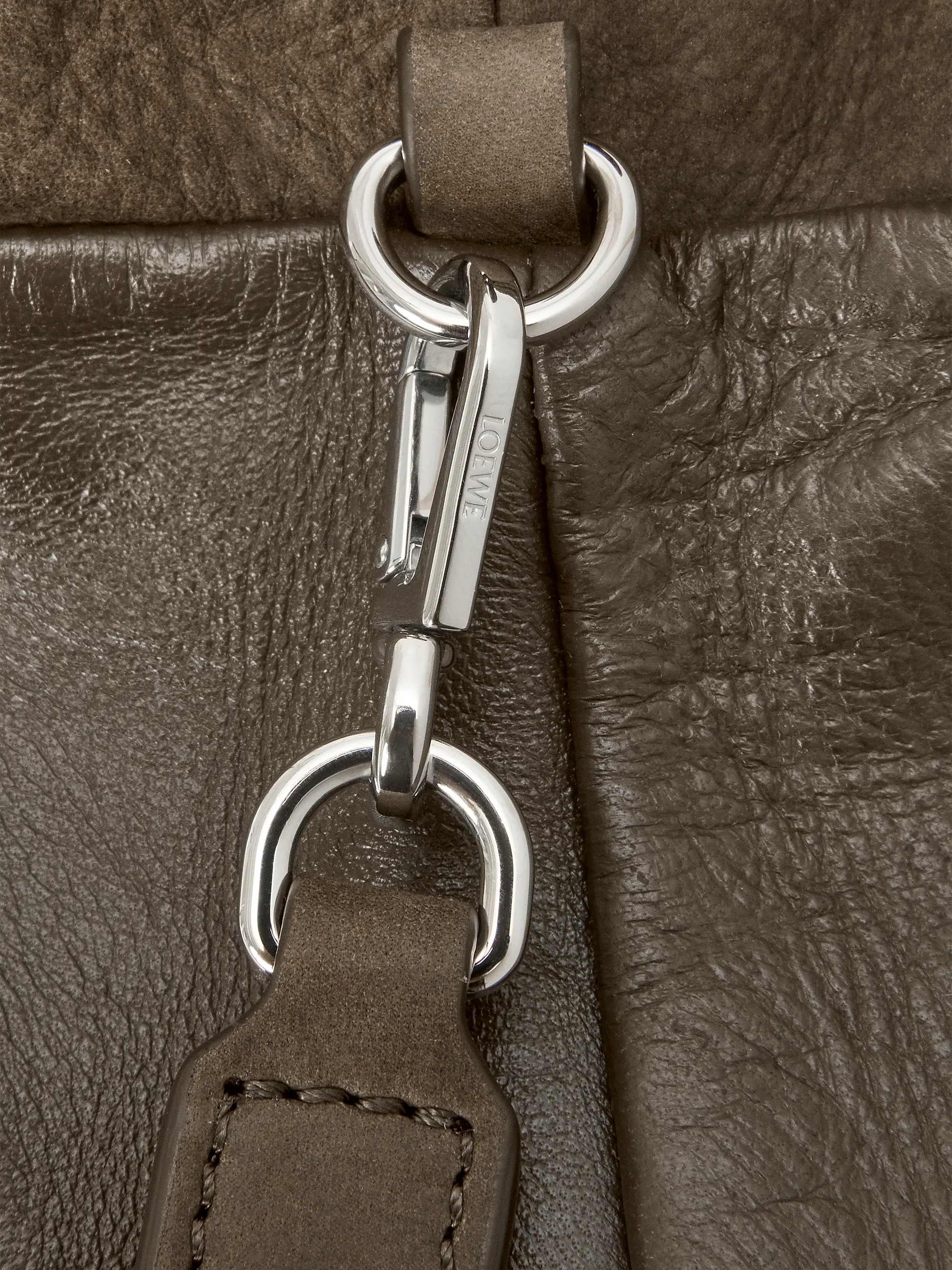 LOEWE Medium Flamenco Drawstring Grained Leather Clutch