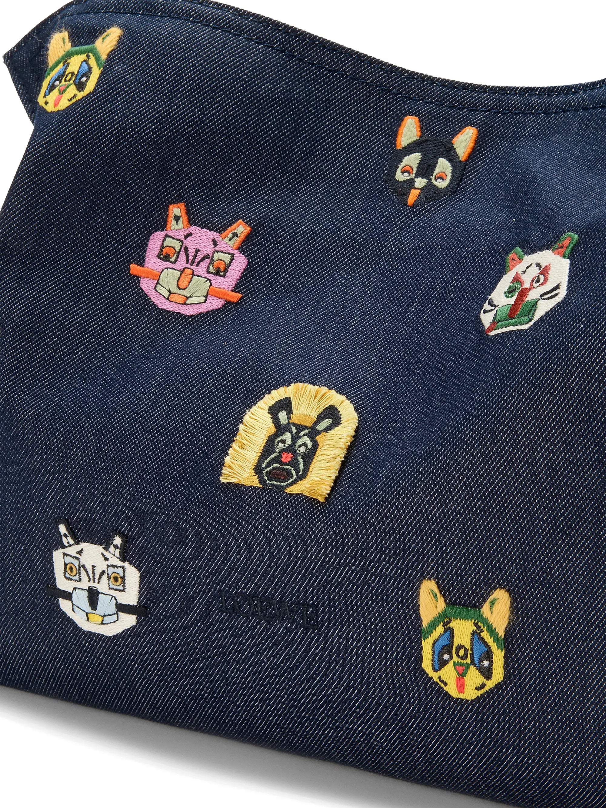 LOEWE LOEWE x Louis Wain Medium Cats Flamenco Embroidered Denim Clutch