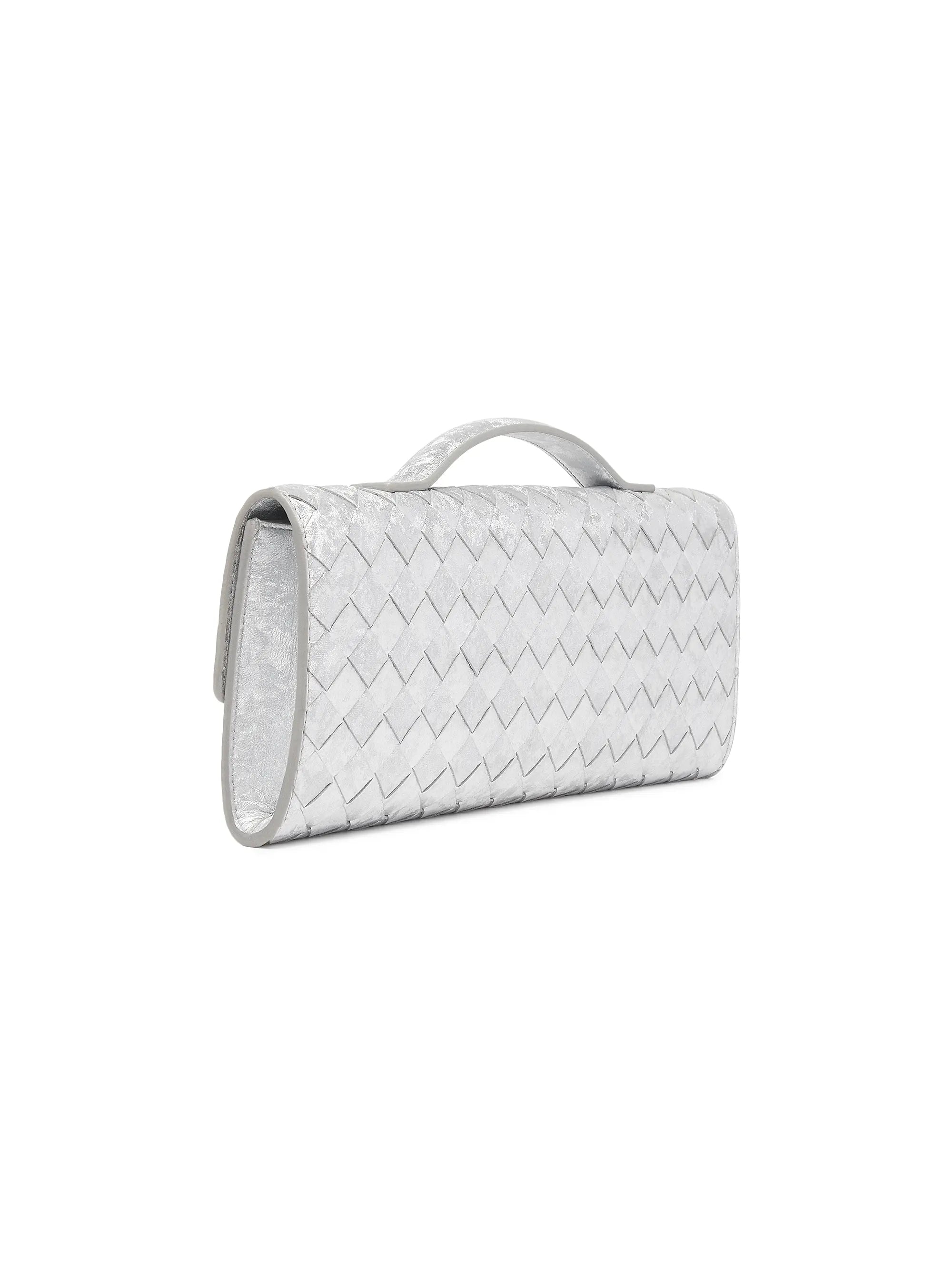 Bottega Veneta Andiamo Intrecciato Metallic Satin Leather Top-Handle Clutch