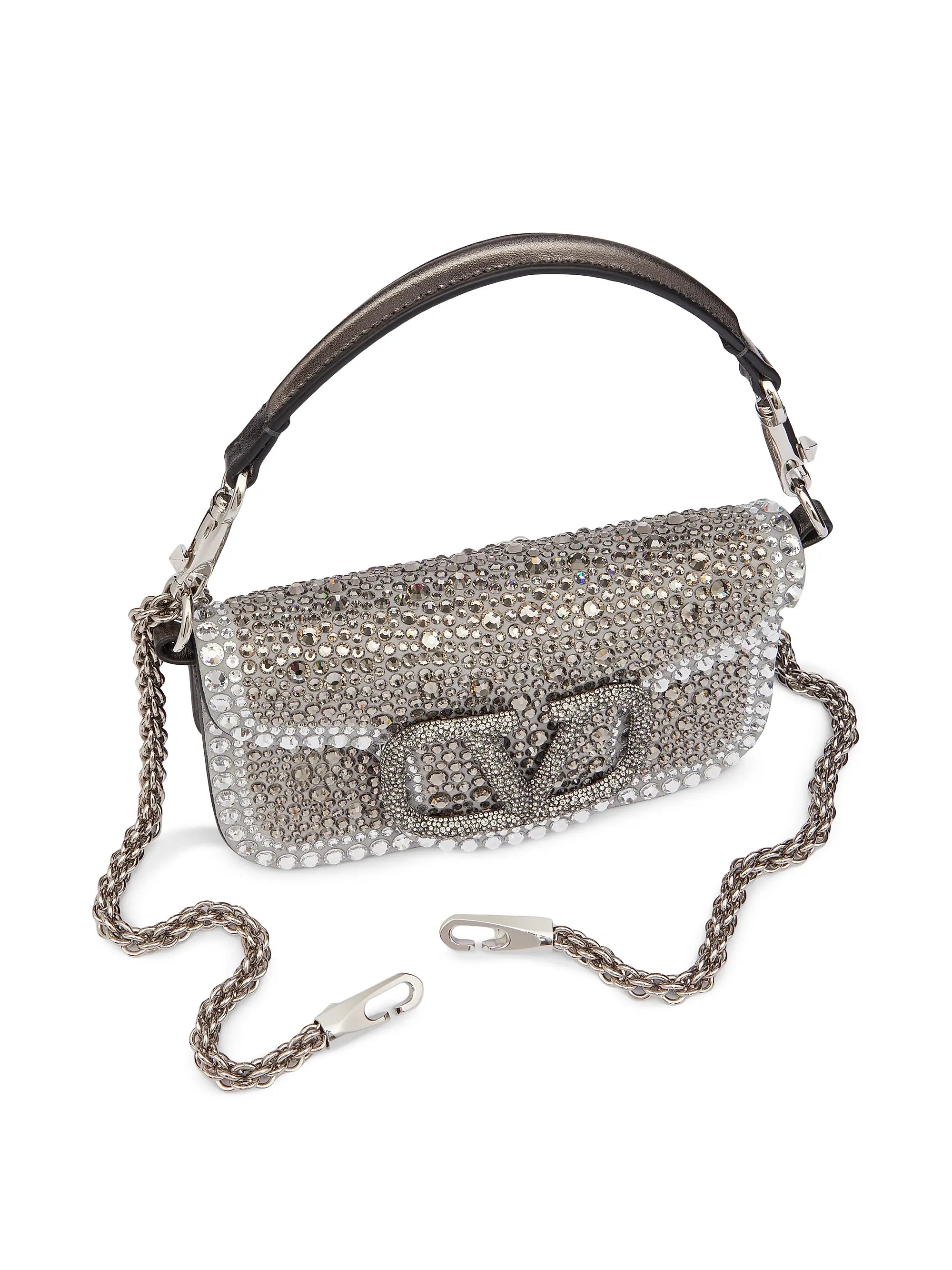 Valentino Garavani Small Locò Top Handle Bag with Rhinestones