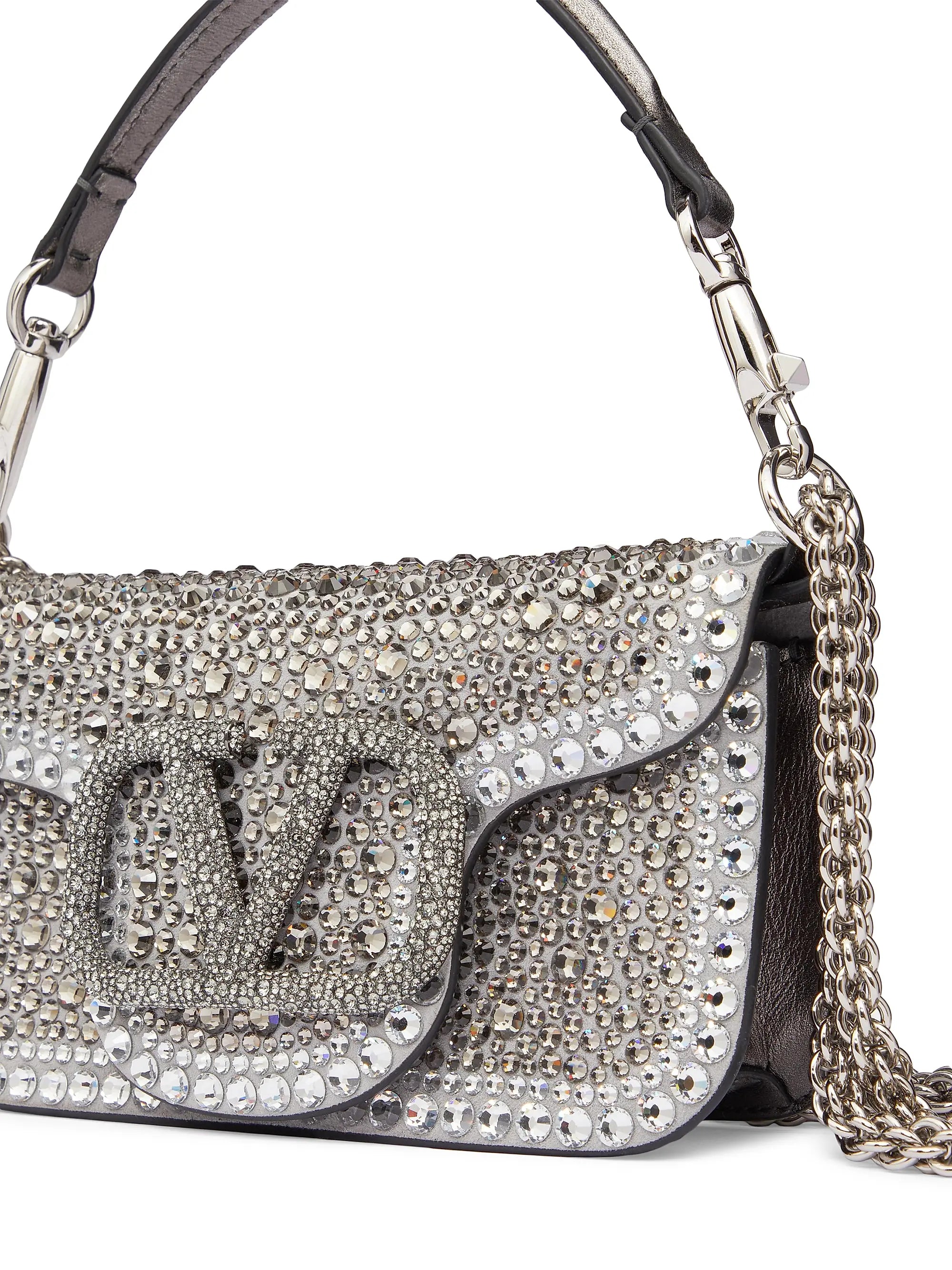 Valentino Garavani Small Locò Top Handle Bag with Rhinestones