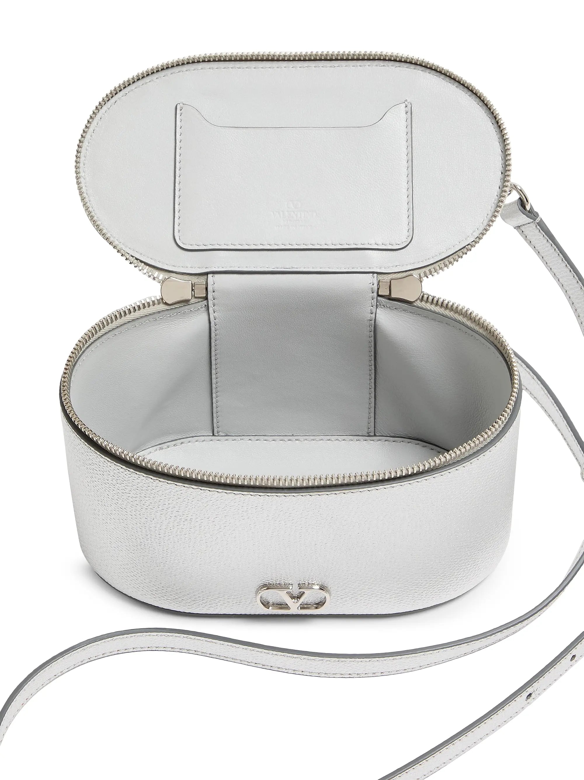 Valentino Garavani Vlogo Signature Mini Vanity Bag in Laminated Grainy Calfskin