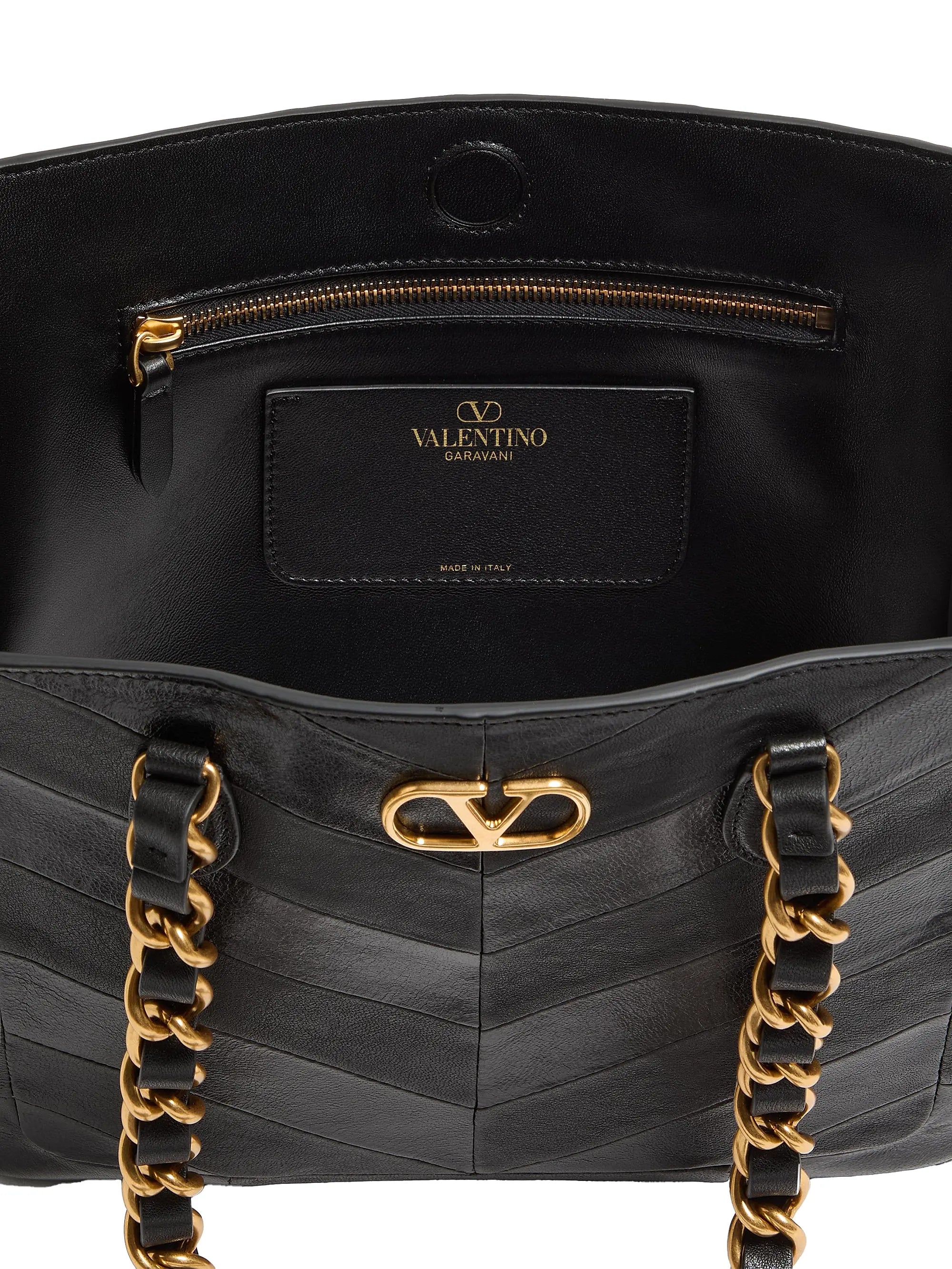 Valentino Garavani Laseine Small Shopping Bag in Chevron-Patterned Nappa Leather