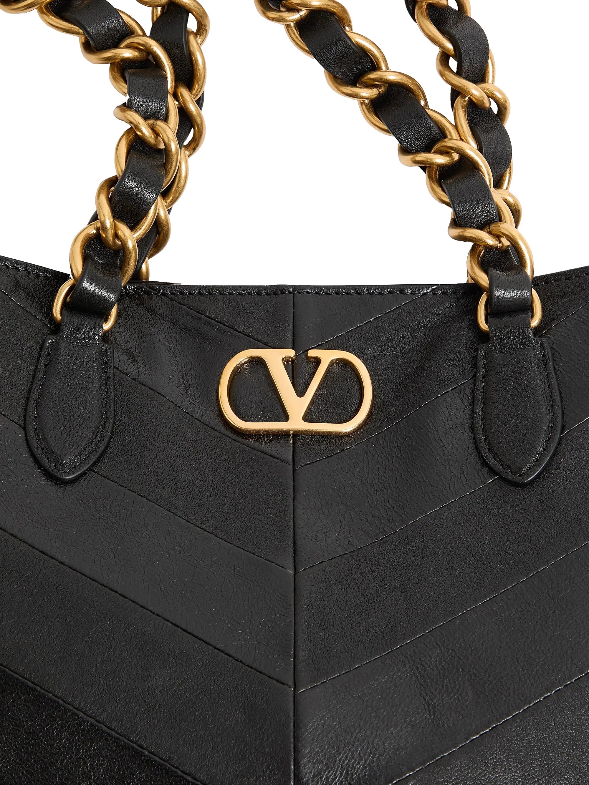 Valentino Garavani Laseine Small Shopping Bag in Chevron-Patterned Nappa Leather