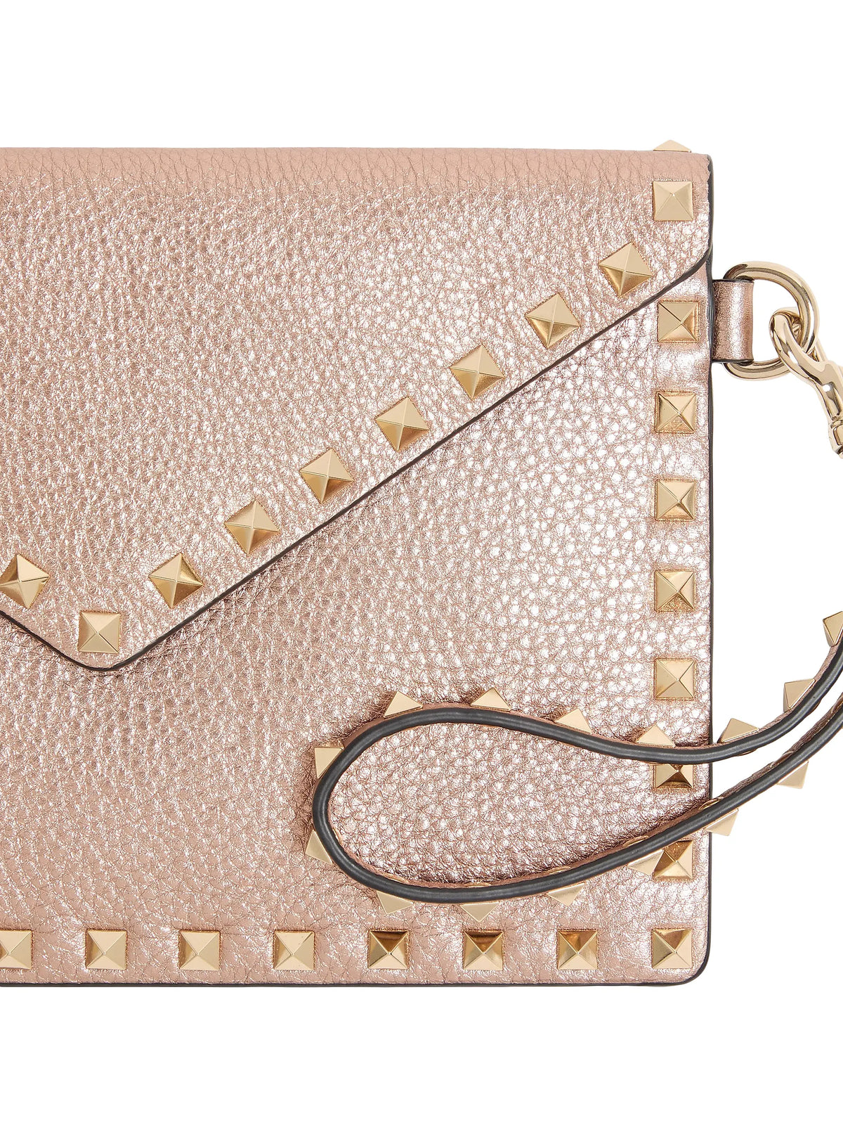 Valentino Garavani Rockstud Laminated Grainy Calfskin Clutch Bag