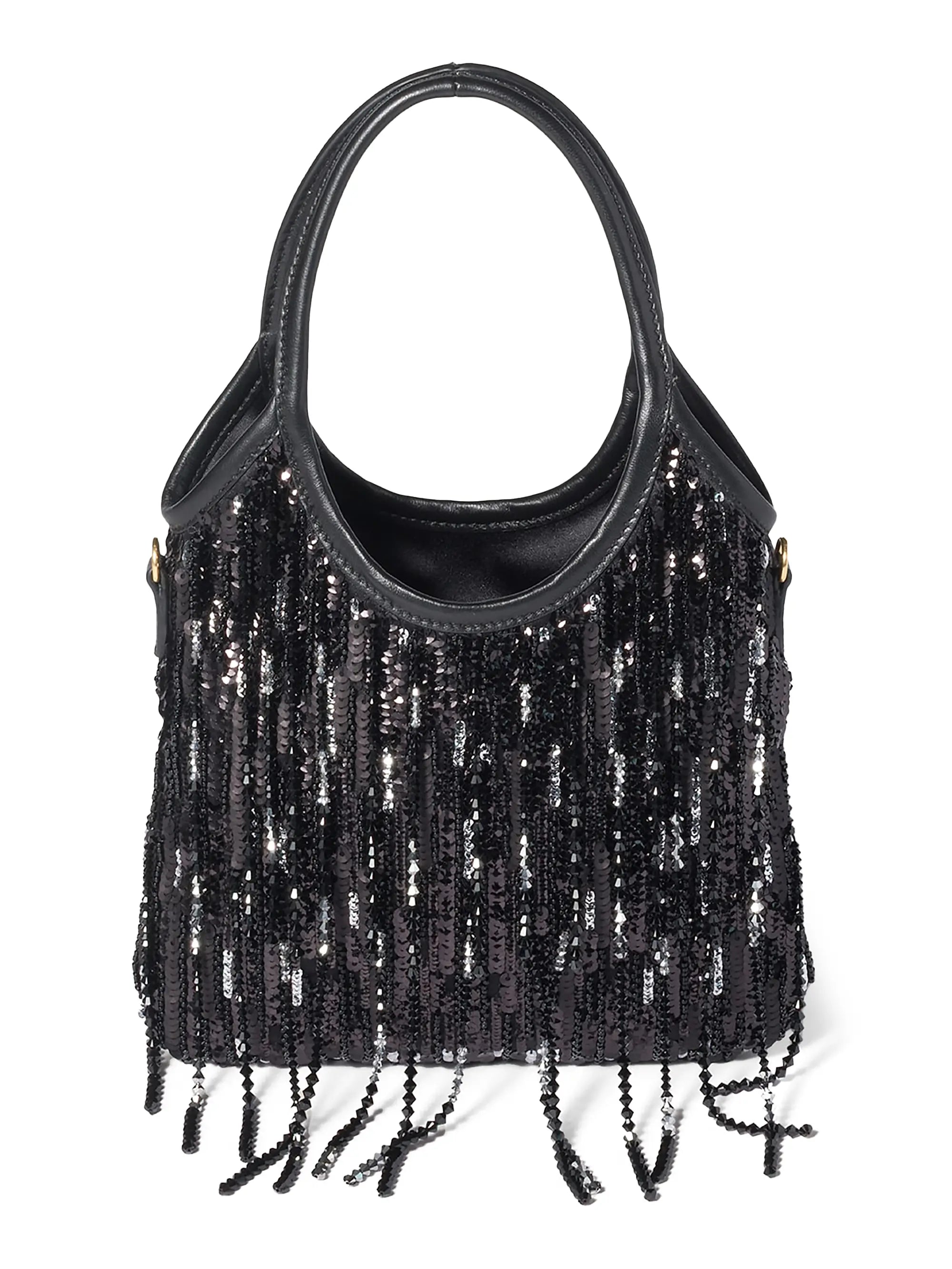 Miu Miu Ivy Satin Top Handle Handbag with Crystal and Sequin Fringe