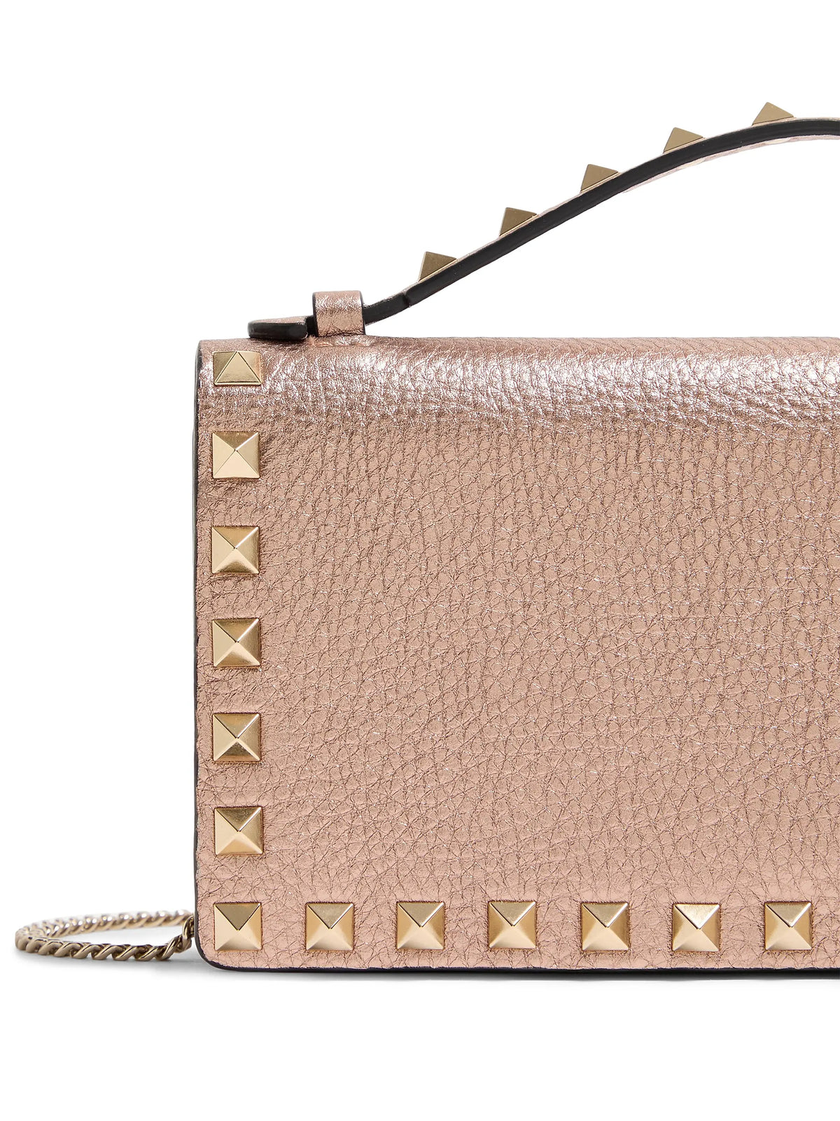 Valentino Garavani Rockstud Laminated Grainy Calfskin Wallet with Chain