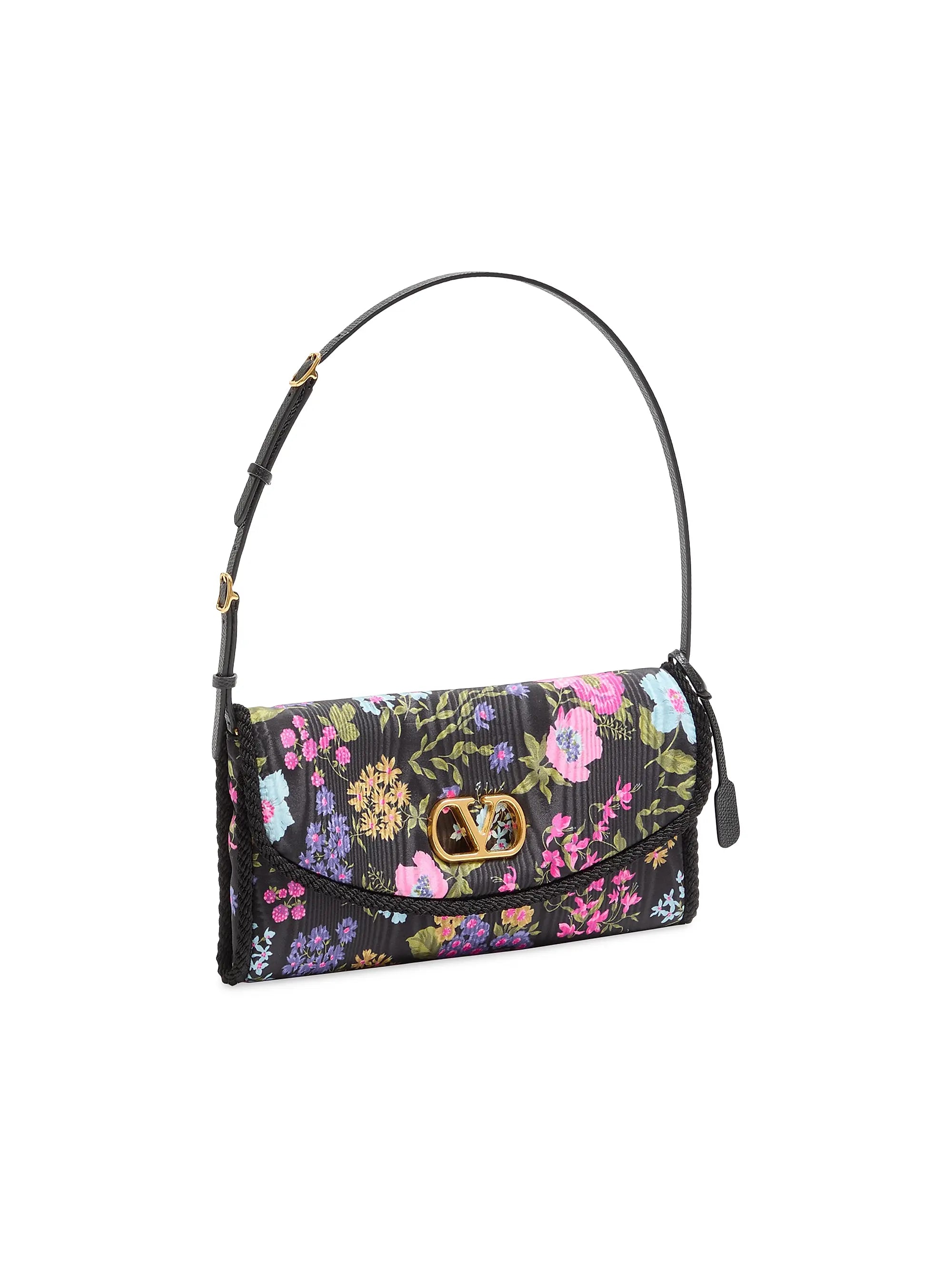 Valentino Garavani DeVain Small Shoulder Bag in Moiré Papier Floral Fabric