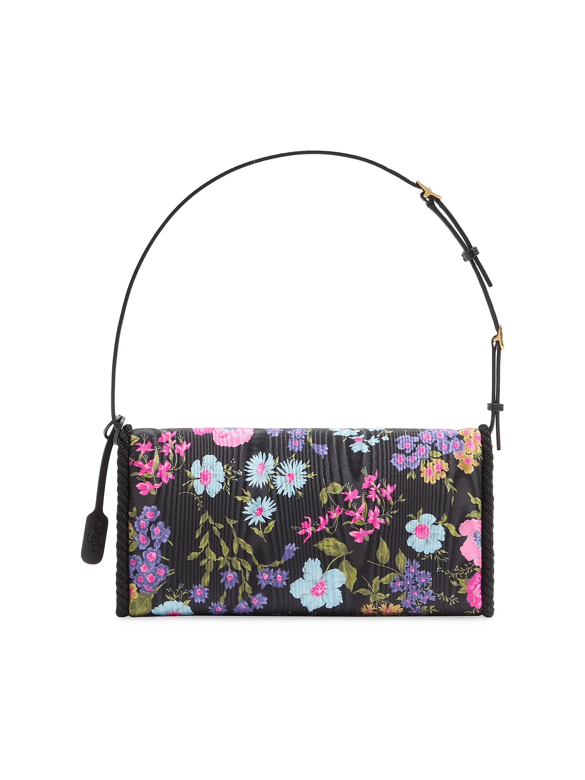 Valentino Garavani DeVain Small Shoulder Bag in Moiré Papier Floral Fabric