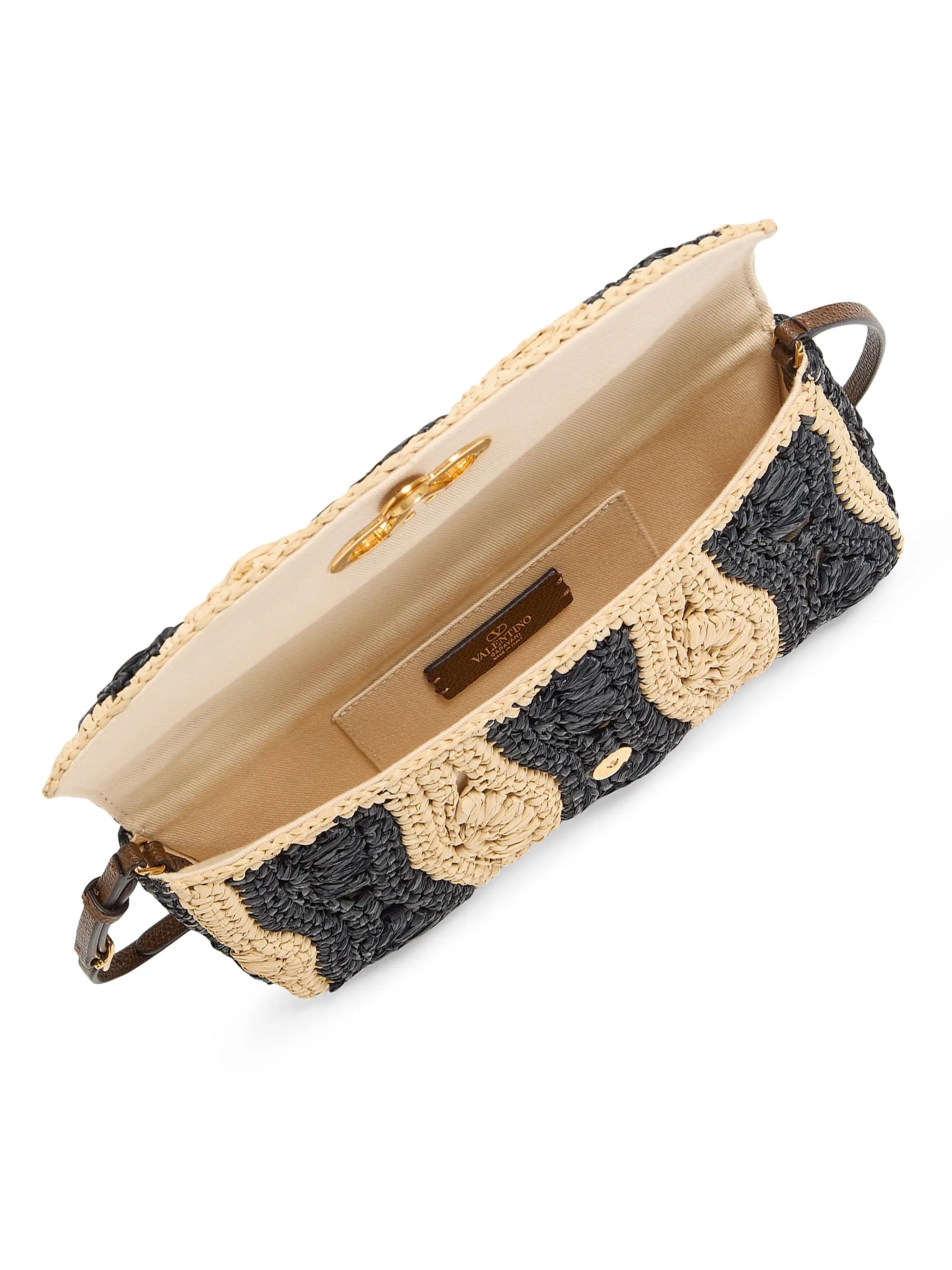 Valentino Garavani DeVain Small Shoulder Bag in Raffia with Wave Pattern