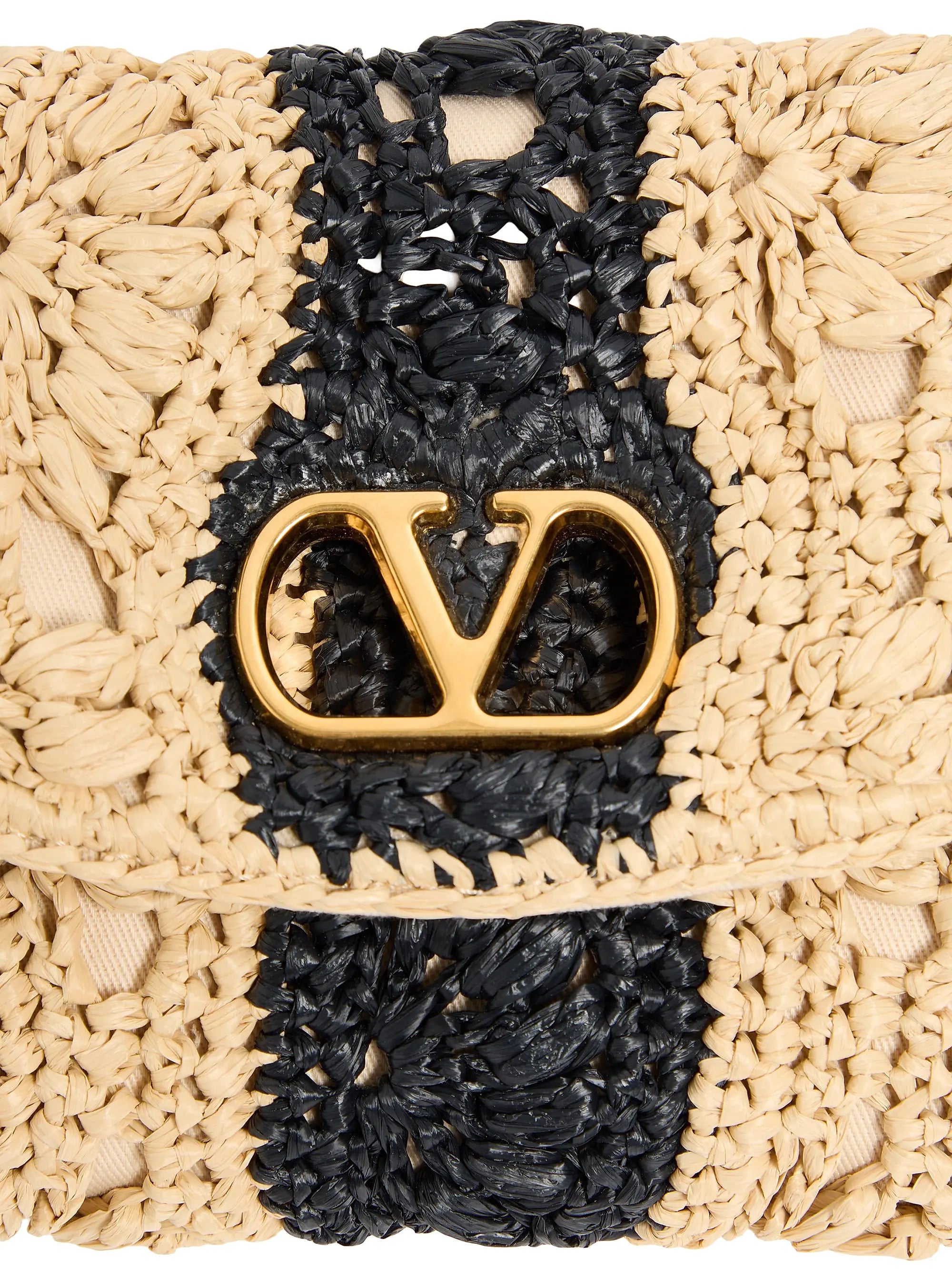 Valentino Garavani DeVain Small Shoulder Bag in Raffia with Wave Pattern