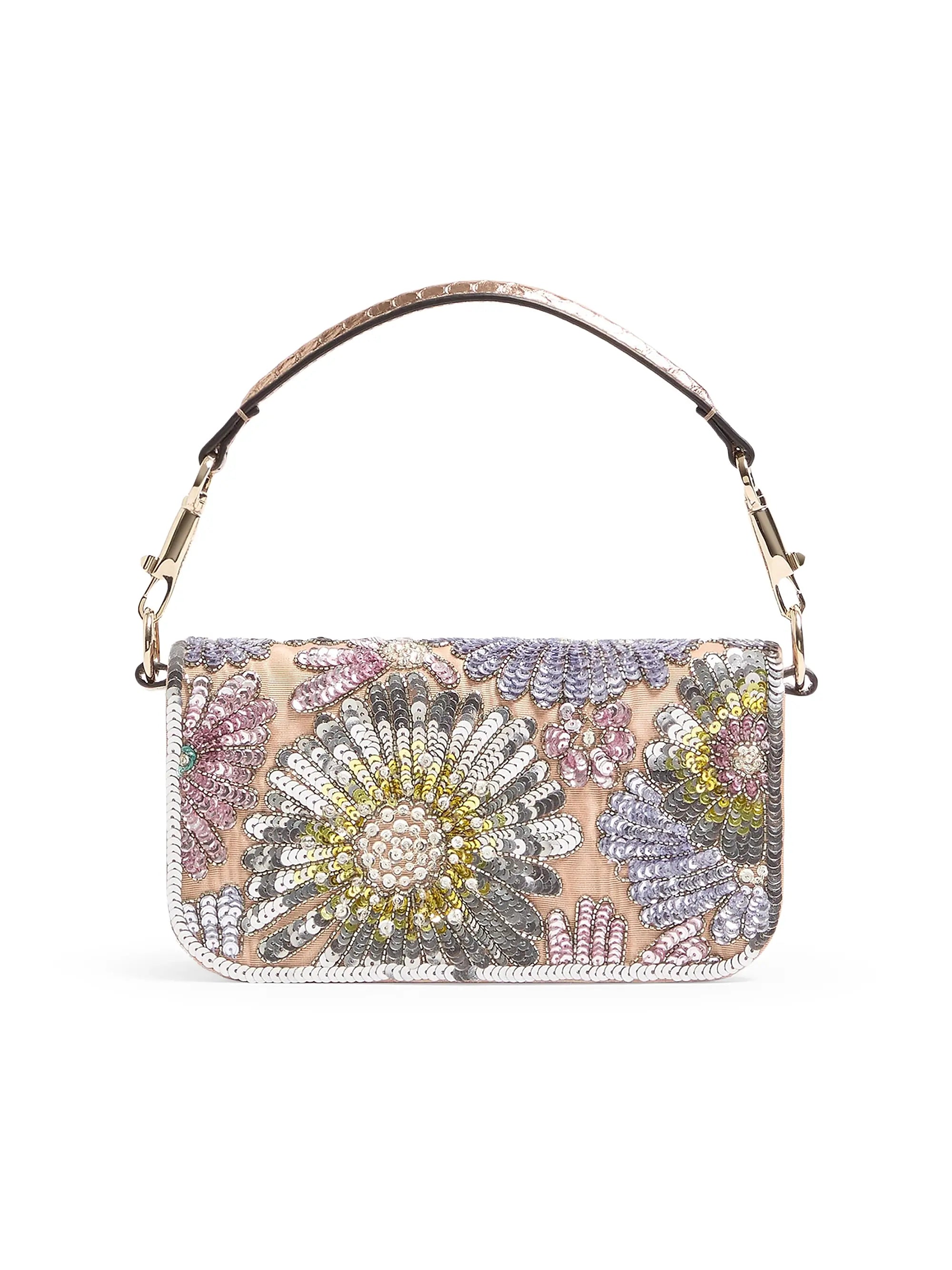 Valentino Garavani Locò Small Embroidered Shoulder Bag with Jewel Logo