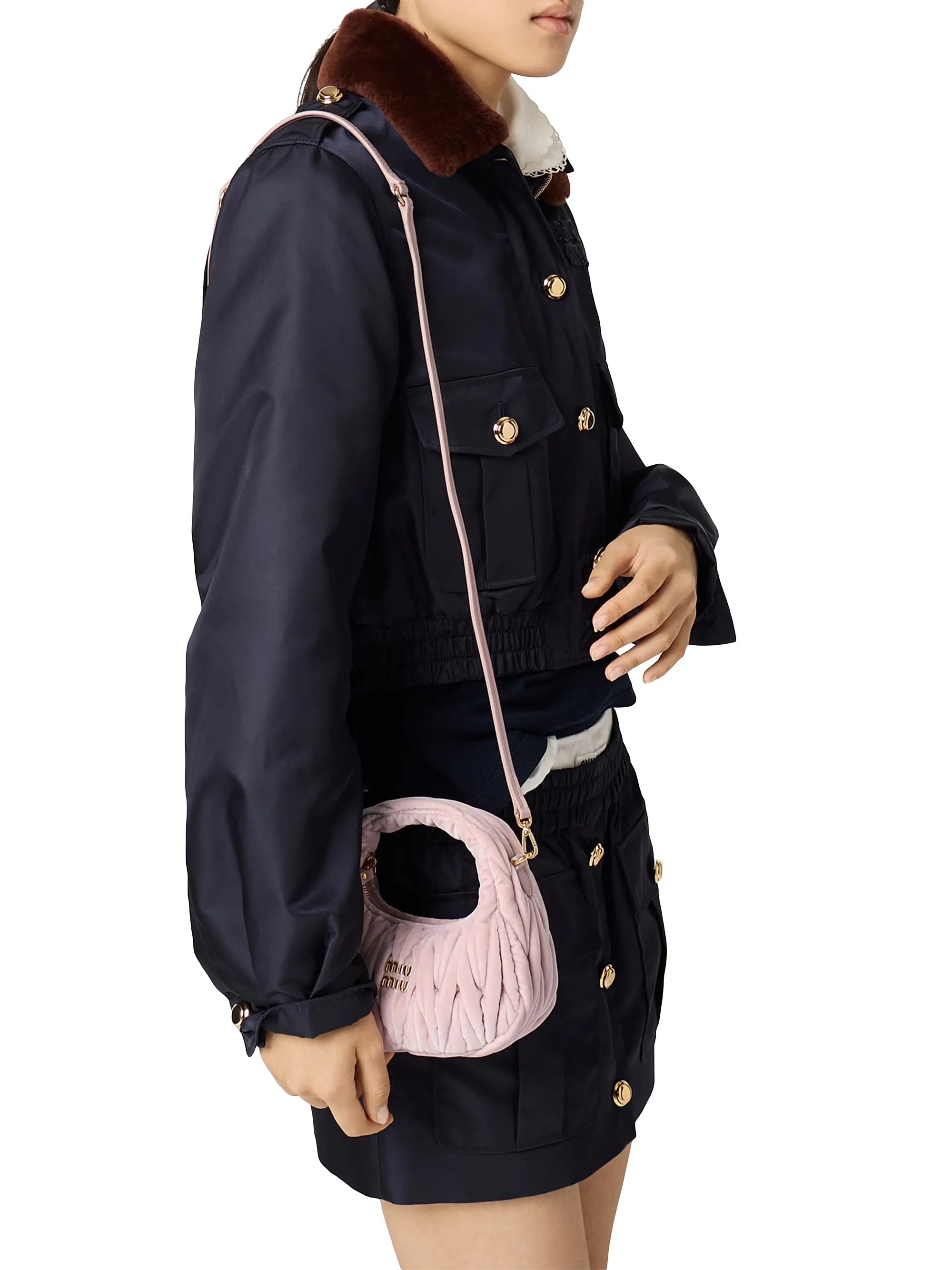 Miu Miu Wander Matelassé Velvet Mini Top Handle Bag