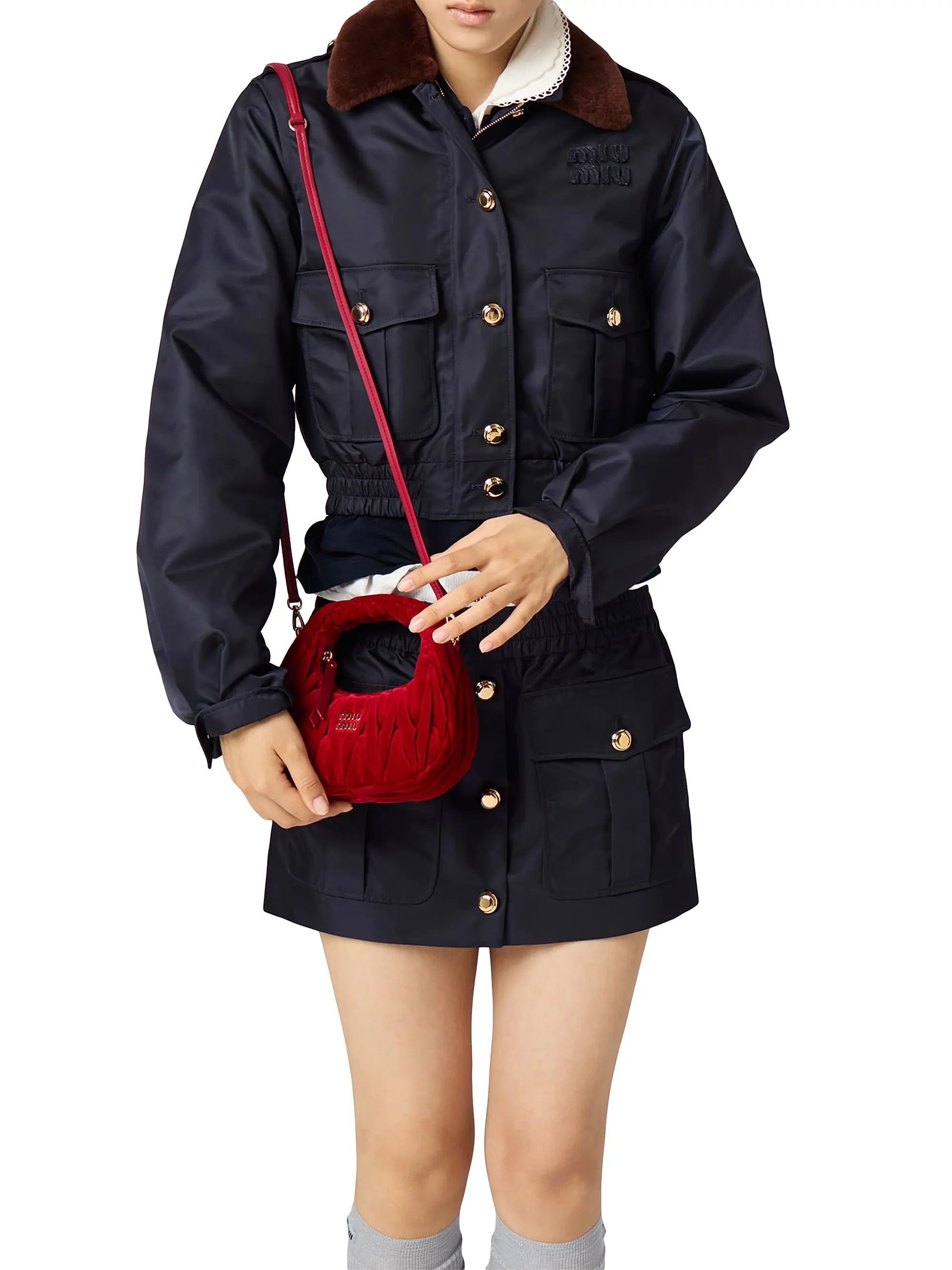 Miu Miu Wander Matelassé Velvet Mini Top Handle Bag