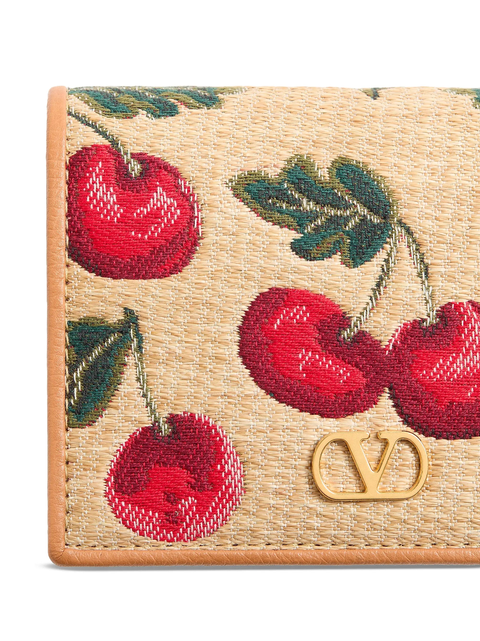 Valentino Garavani Vlogo Signature Cherryfic Jacquard Raffia Wallet