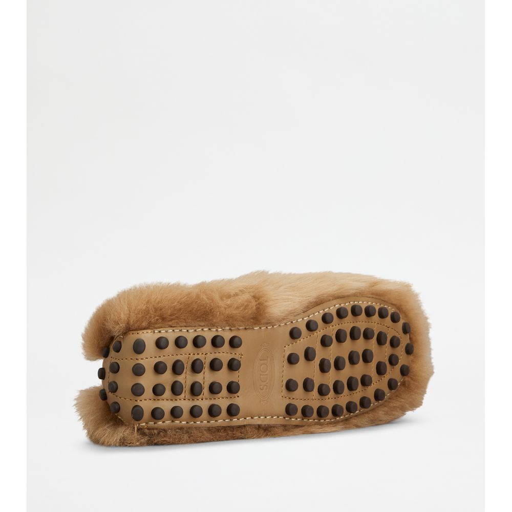 Tods Gommino Loafers In Fur Beige Womens