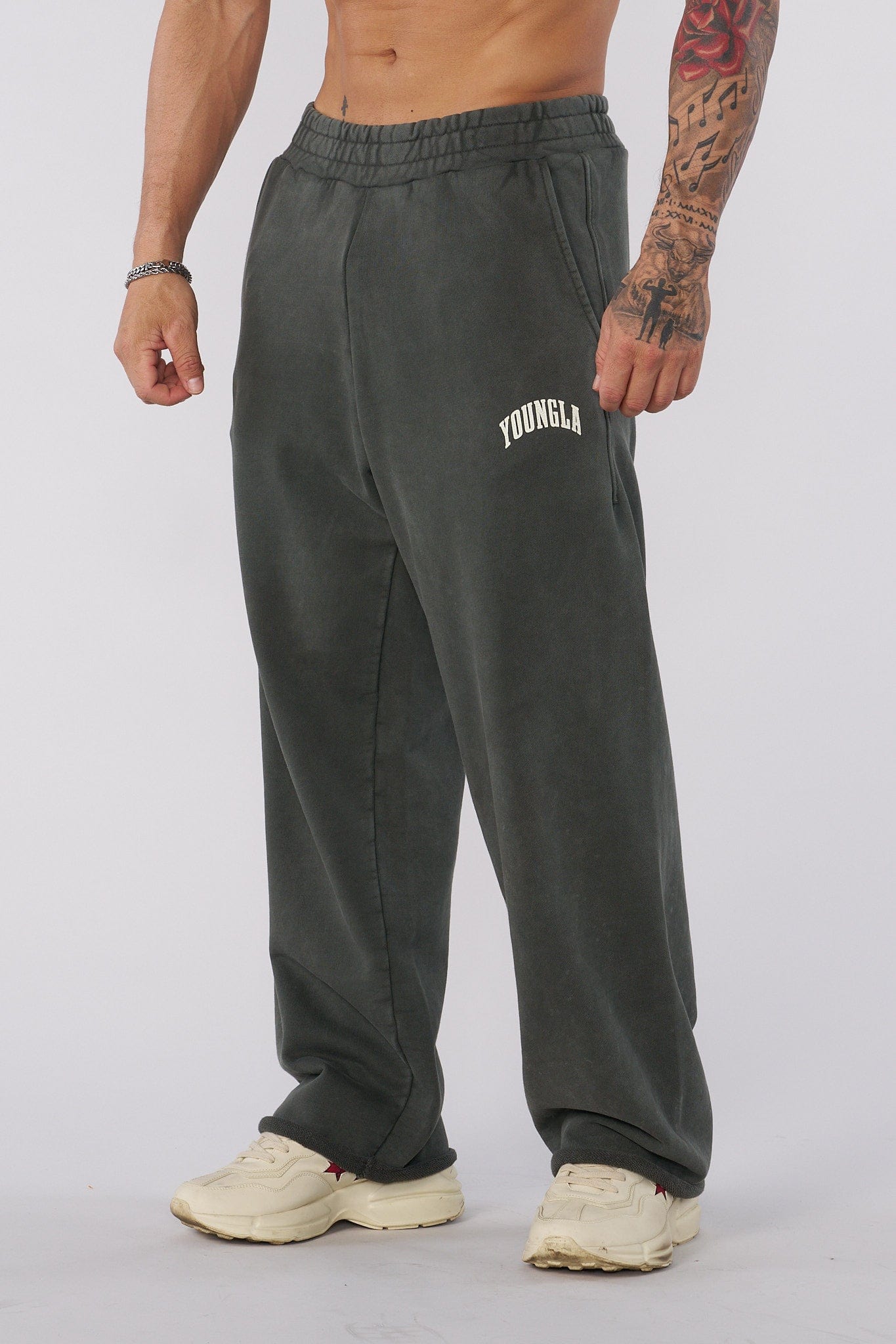 YoungLA 2088 - New Wave Baggy Sweats Dark Green Wash