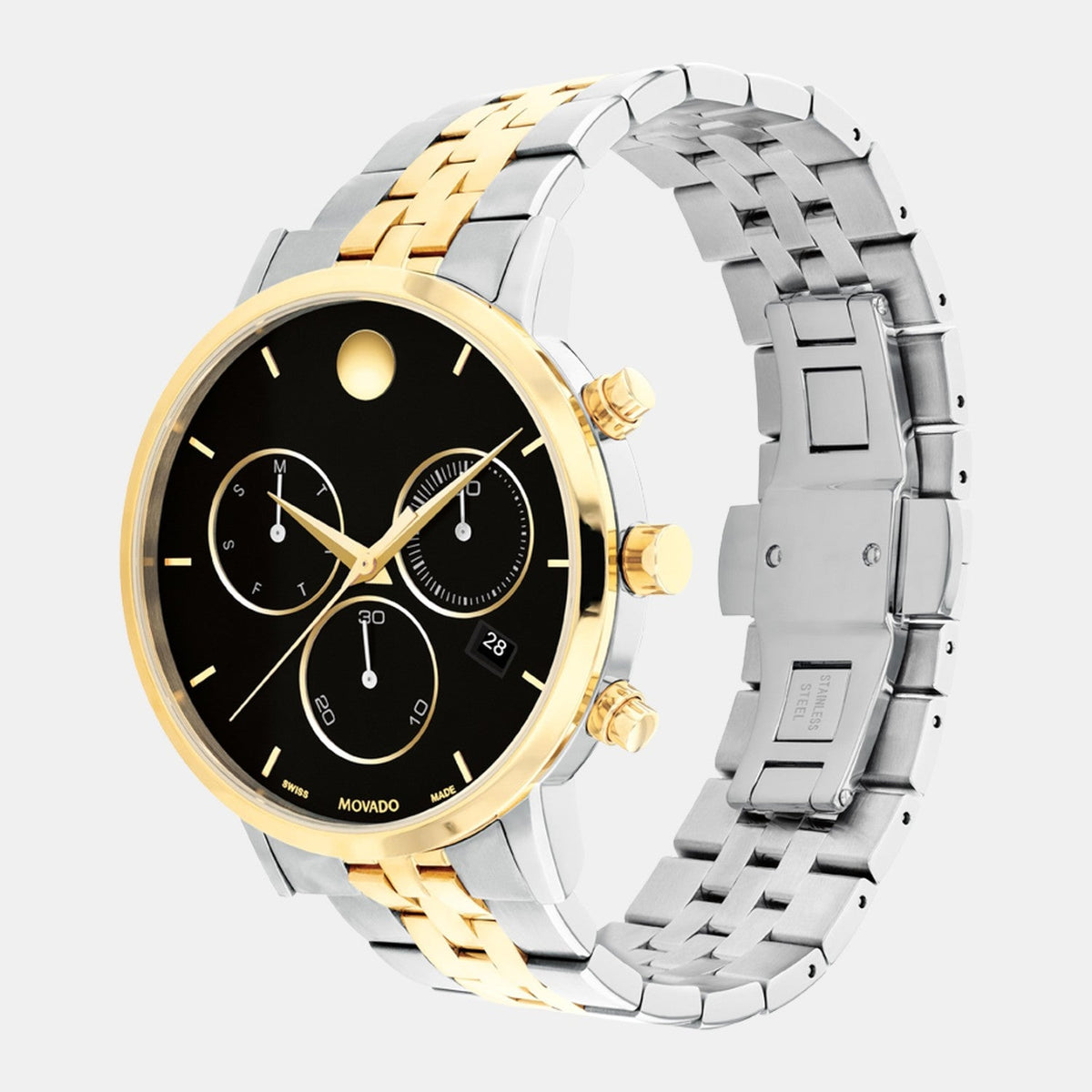 Movado Museum Classic Men Quartz Black Dial Chronograph Stainless Steel Watch 607777