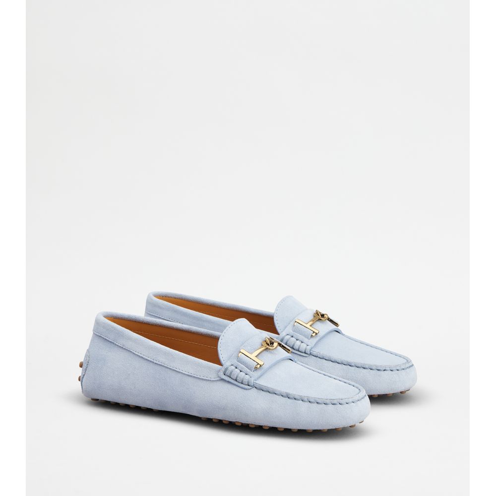 Tods Gommino Driving Shoes In Suede Light Blue Womens