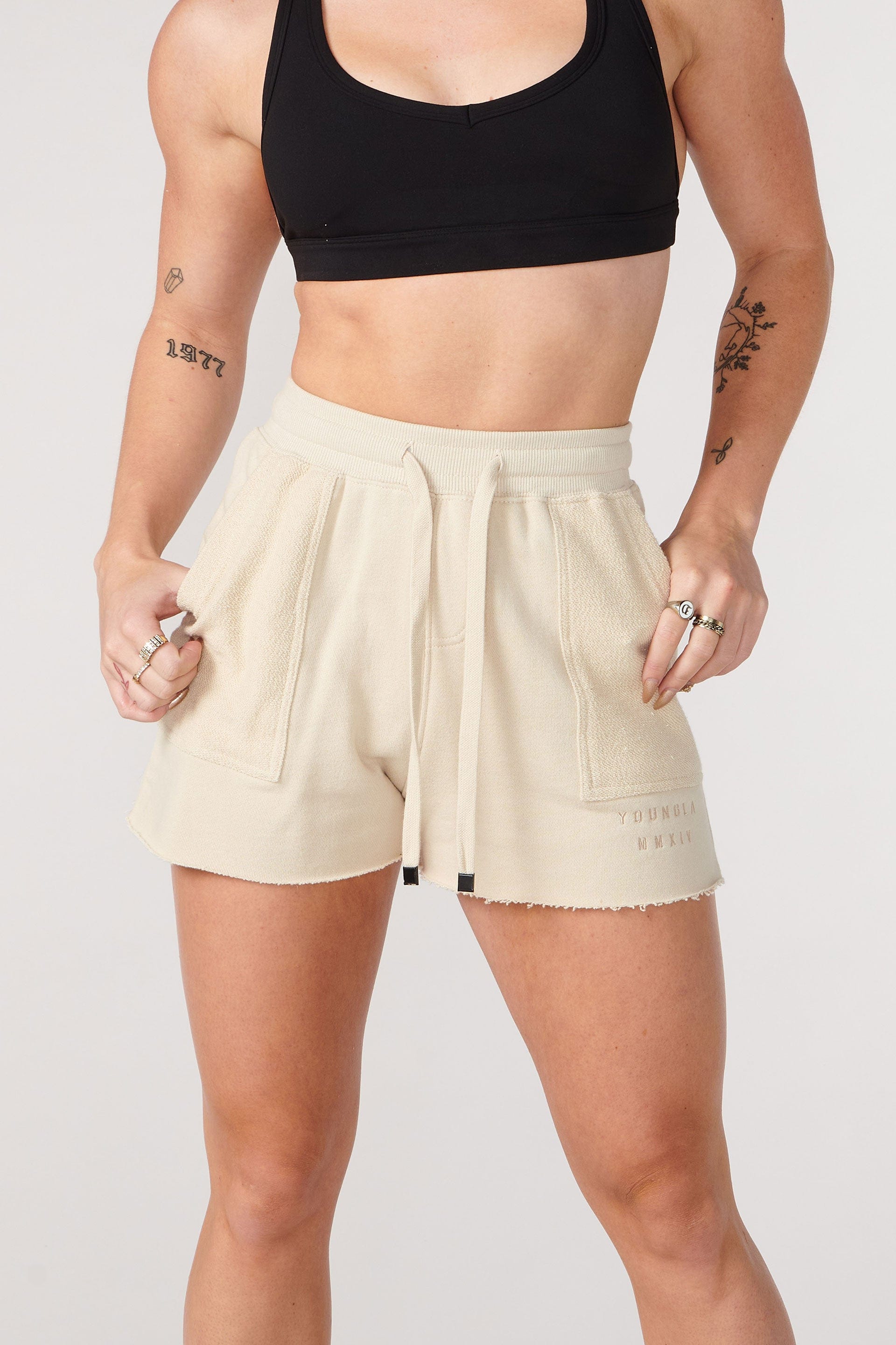 YoungLA W114 Reversed Terry Shorts Bone