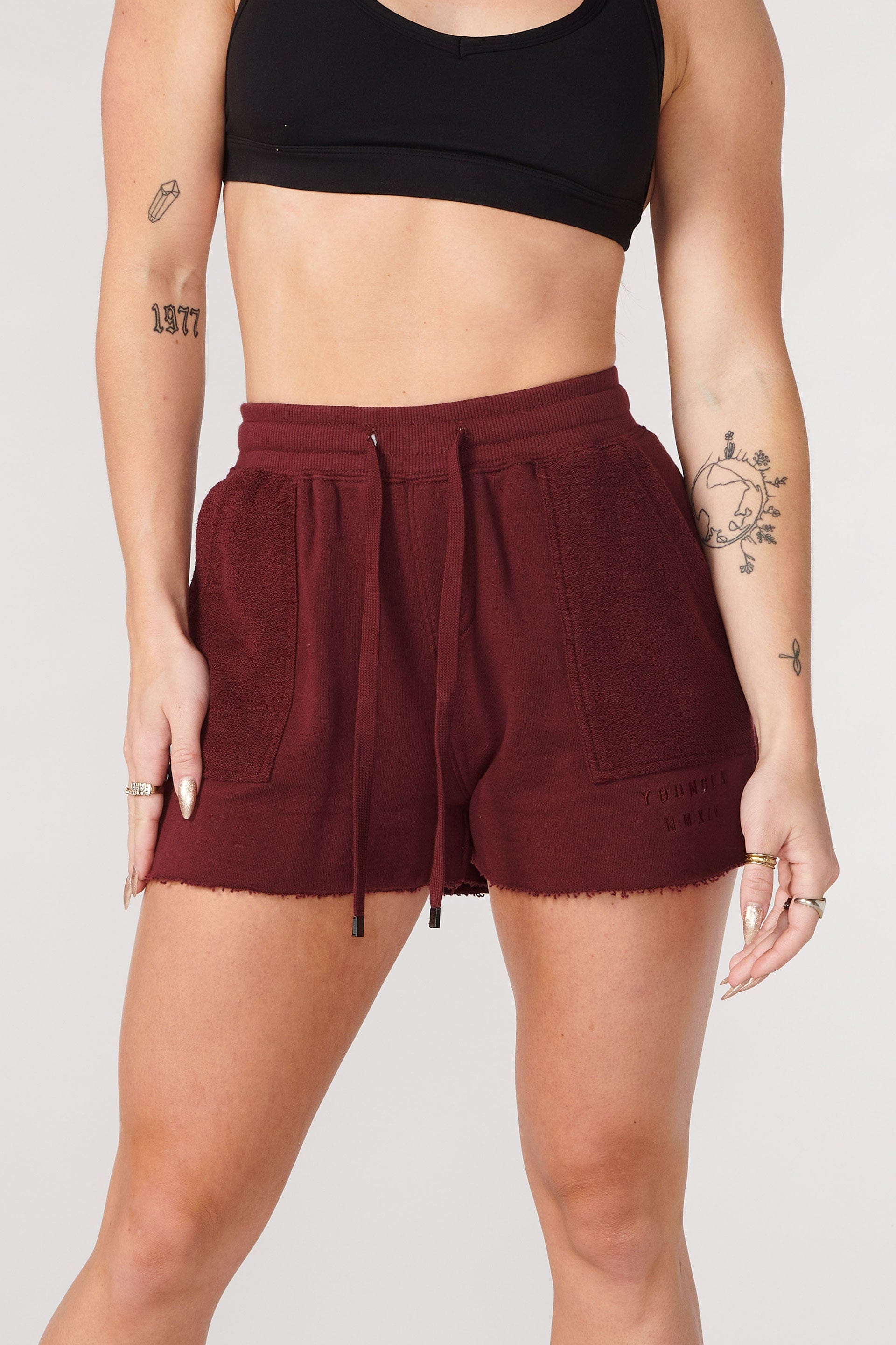 YoungLA W114 Reversed Terry Shorts Burgundy