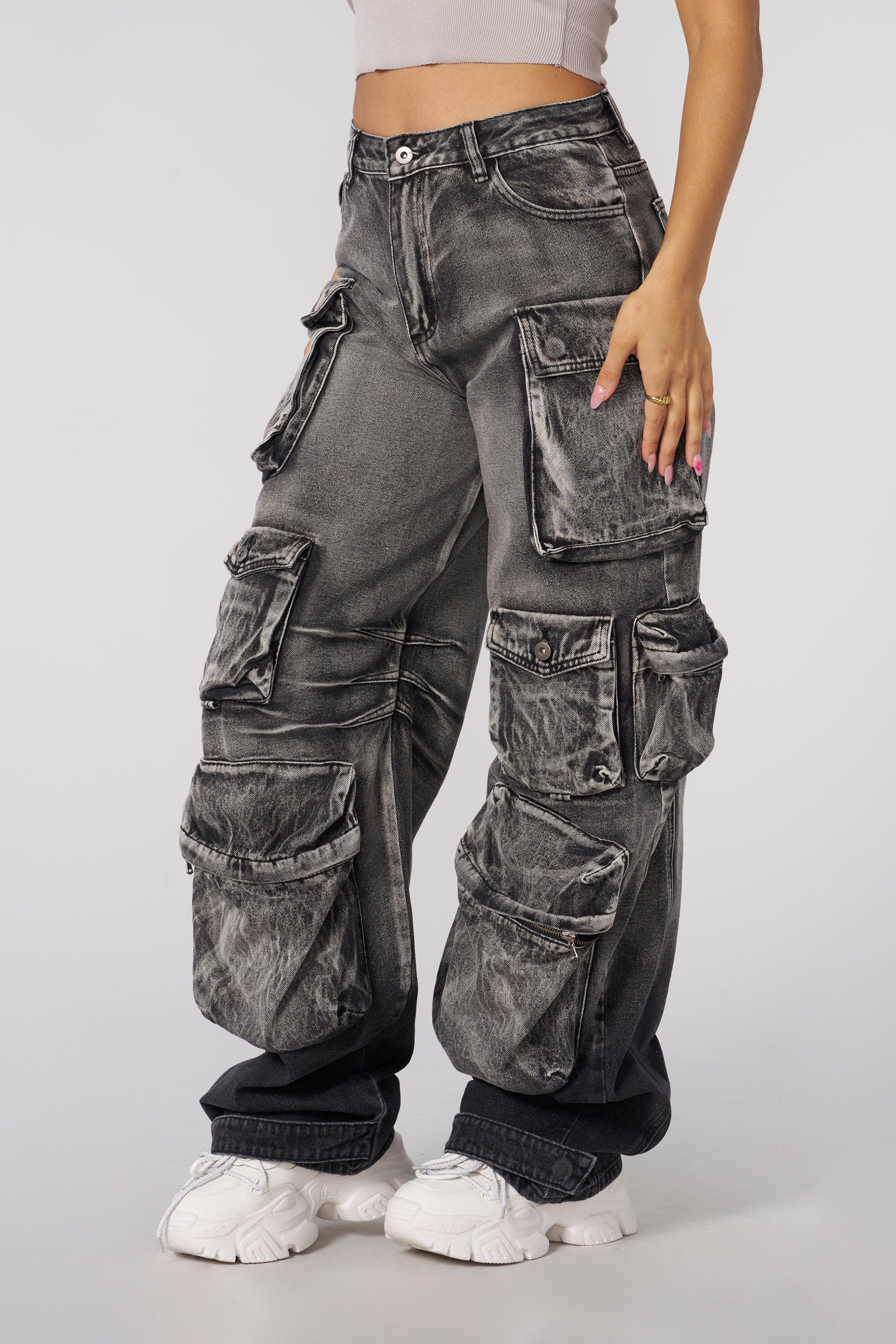 YoungLA W253 CarryAll Cargo Jeans Black Wash